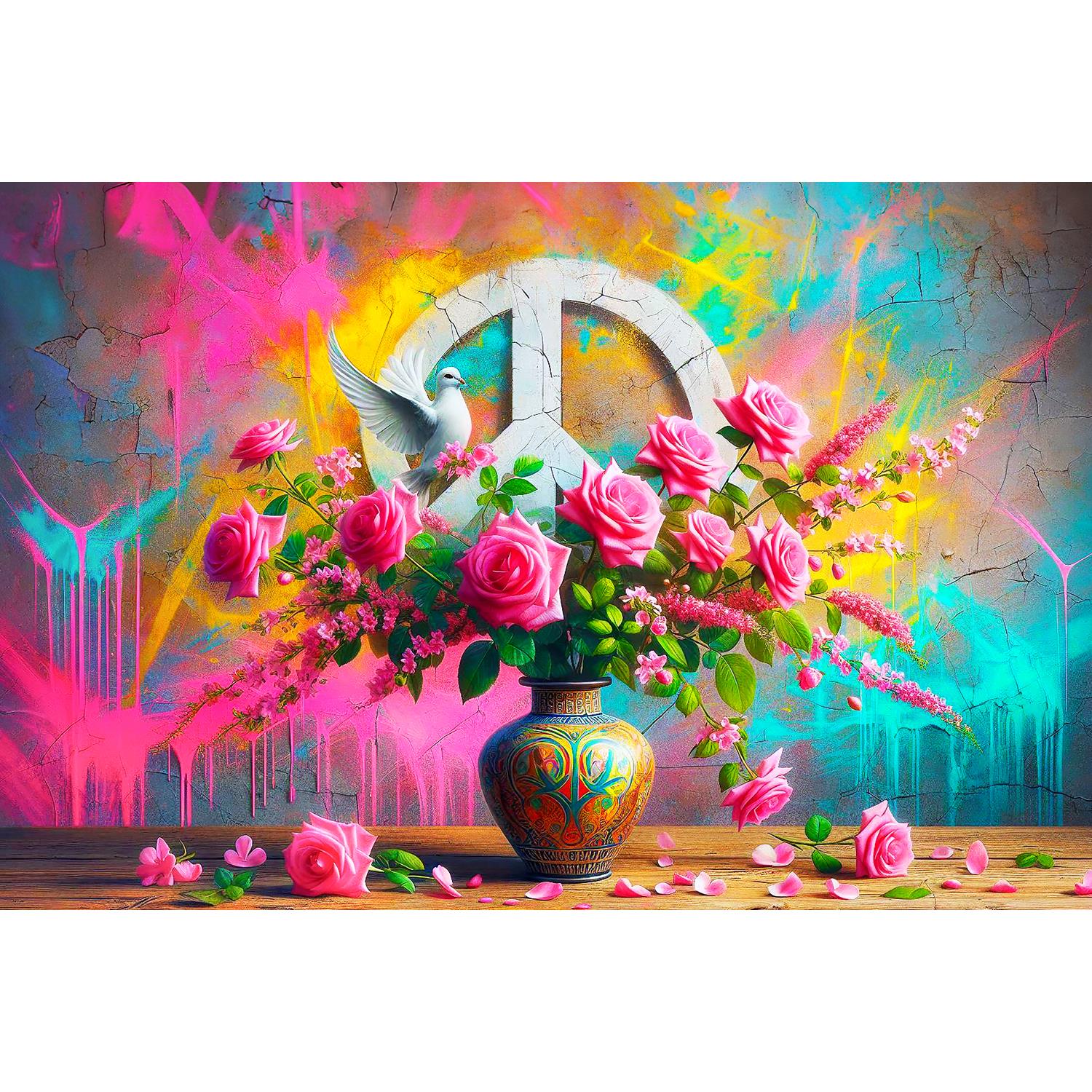 queence Acrylglasbild »Blumen, Farben und Frieden«, Peace-Zeichen-Fantasy-V günstig online kaufen