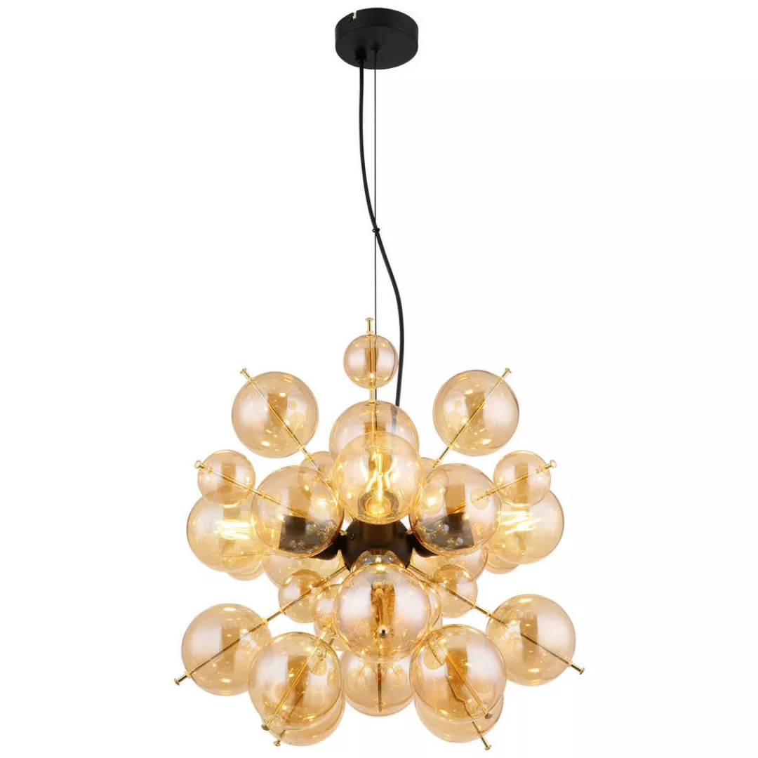 GLOBO Pendelleuchte amber gold schwarz Metall Glas H/D: ca. 120x51,5 cm E27 günstig online kaufen