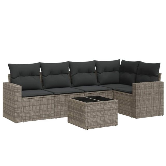 vidaXL Sofaelement 6-tlg. Garten-Sofagarnitur mit Kissen Grau Poly Rattan ( günstig online kaufen