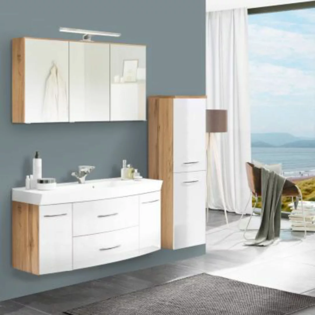 Lomadox Badezimmermöbel Waschplatz Set mit 120cm Waschtisch FLORIDO-03-OAK günstig online kaufen