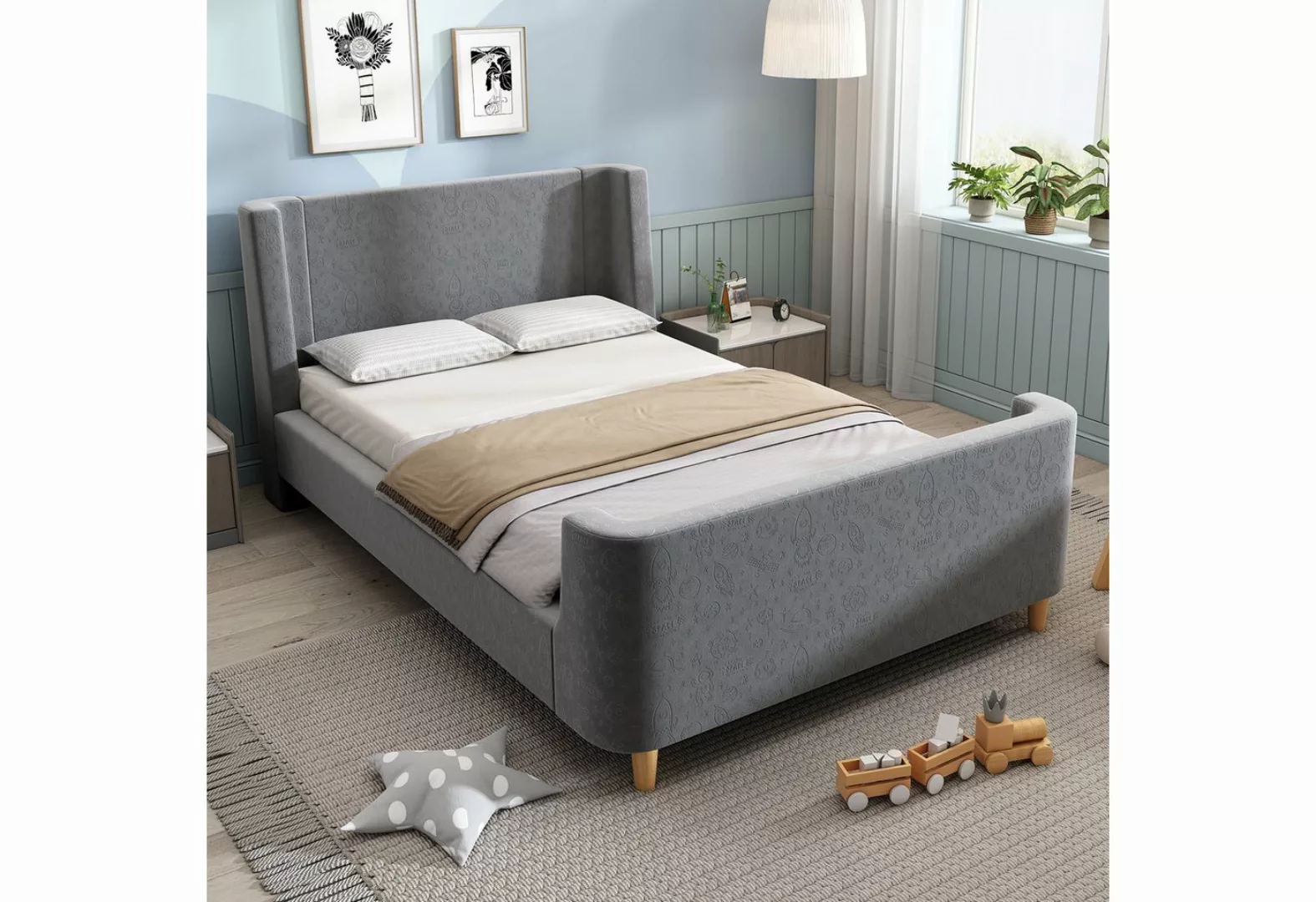 Rutaqian Polsterbett Kinderbett, modern Einzelbett, Bettgestell 90 x 200 cm günstig online kaufen