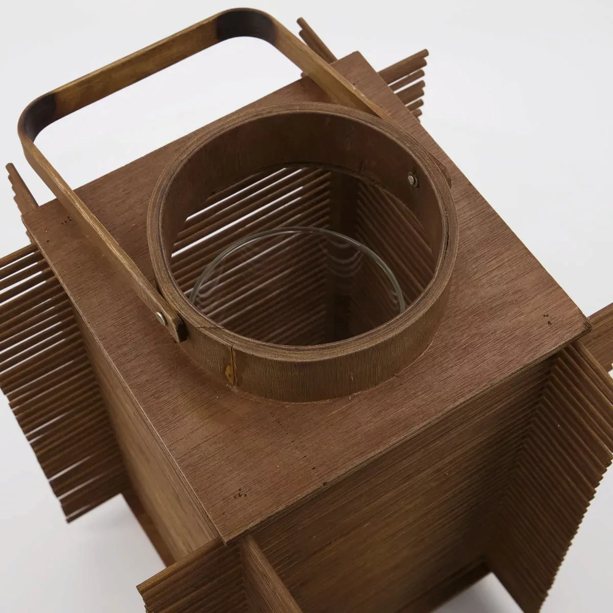 Laterne Asi aus Holz und Bambus in Braun mit Glaseinsatz günstig online kaufen