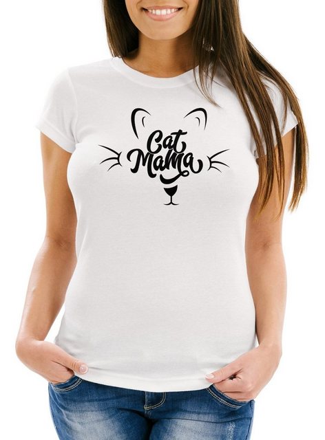 MoonWorks Print-Shirt Damen T-Shirt katze Cat Mama Slim Fit Moonworks® mit günstig online kaufen