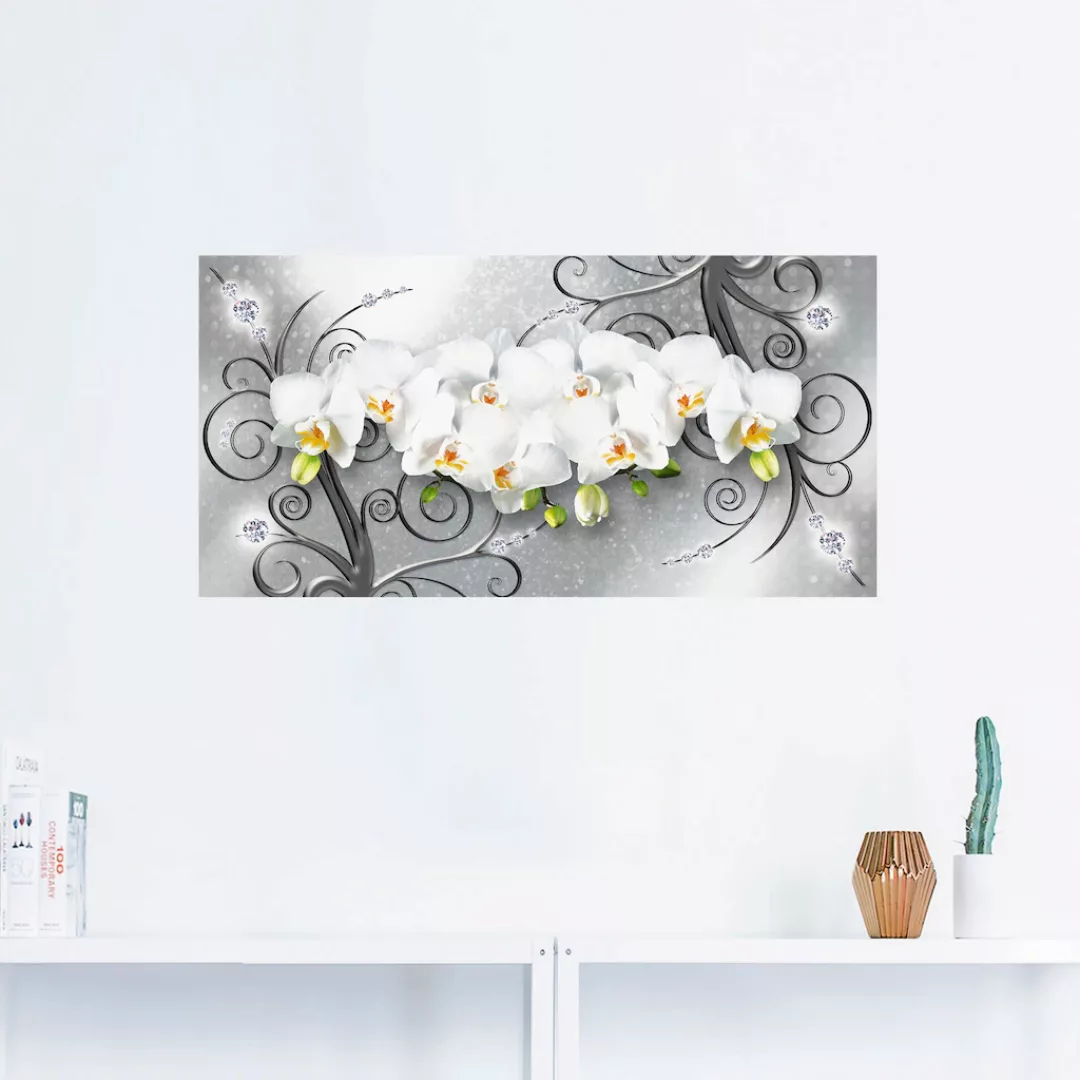 Artland Wandbild »weiße Orchideen auf Ornamenten«, Blumenbilder, (1 St.) günstig online kaufen