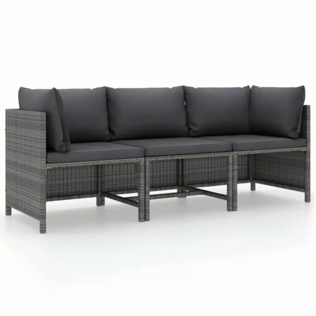 3-sitzer-gartensofa Mit Kissen Grau Poly Rattan günstig online kaufen