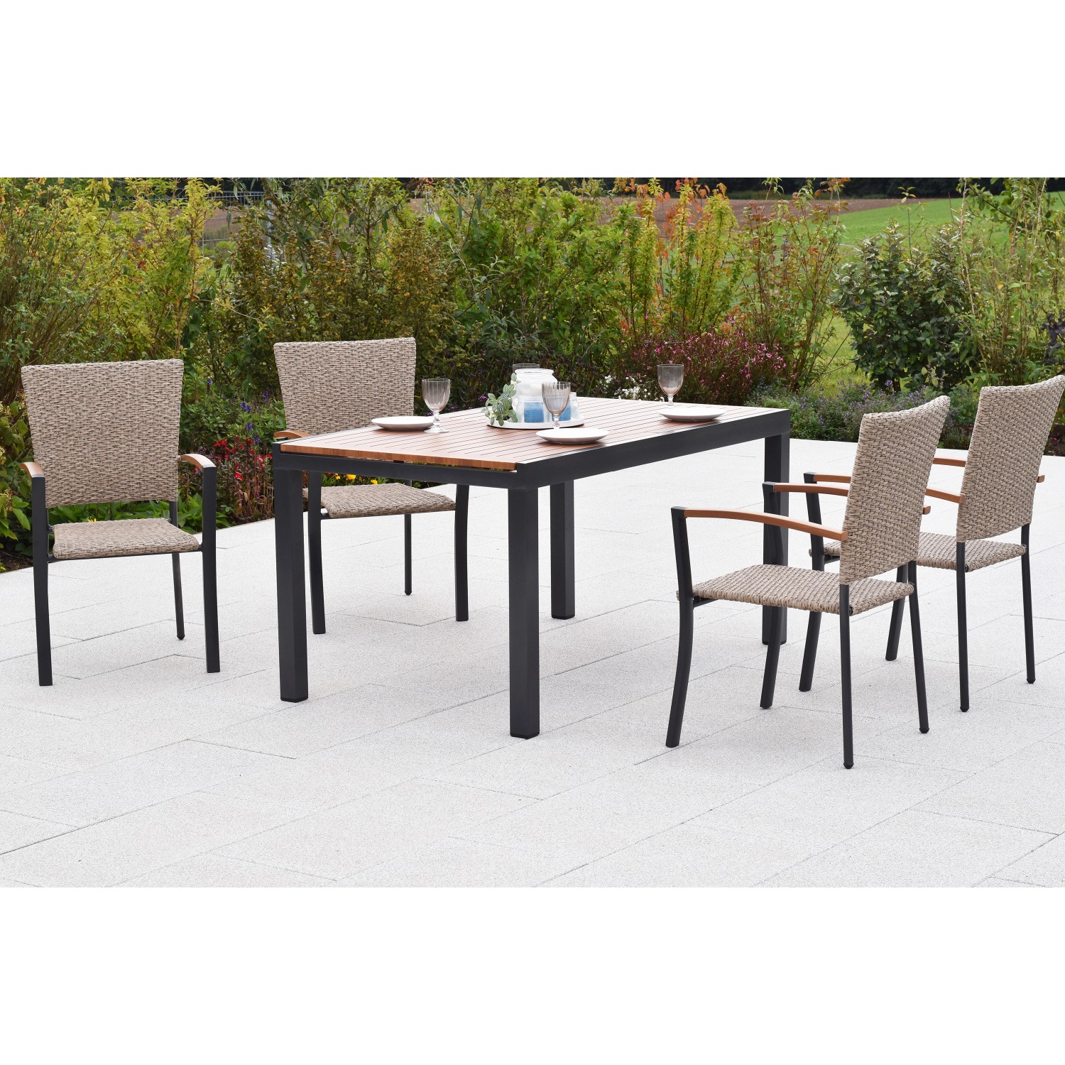 Merxx Teramo Set 5-tlg. 4 Stapelsessel Gartentisch Ausziehbar 150 (200) x 9 günstig online kaufen