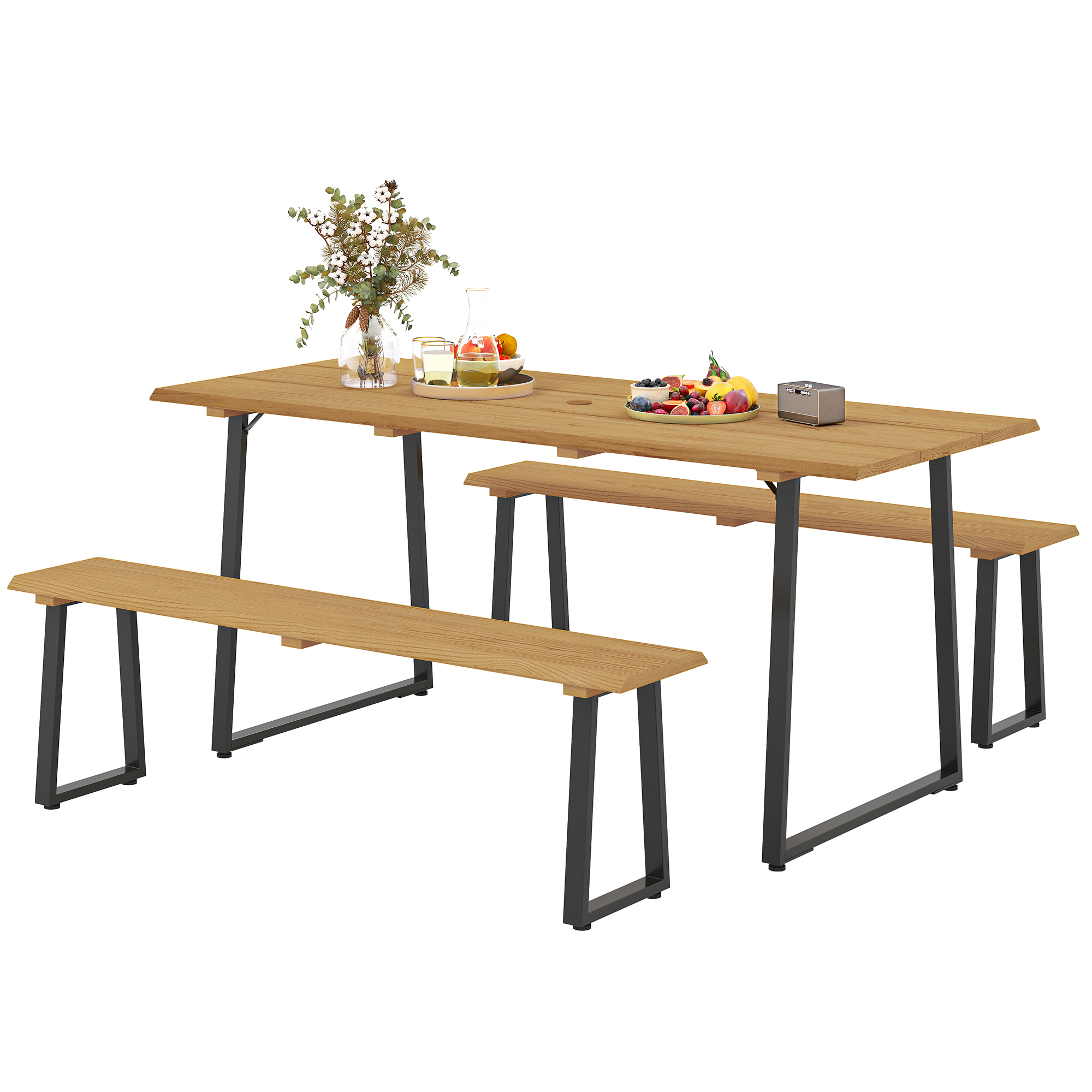 Outsunny Sitzgruppe 3-teilig Holz Essgruppe für 6 Personen Esstisch mit 2 B günstig online kaufen