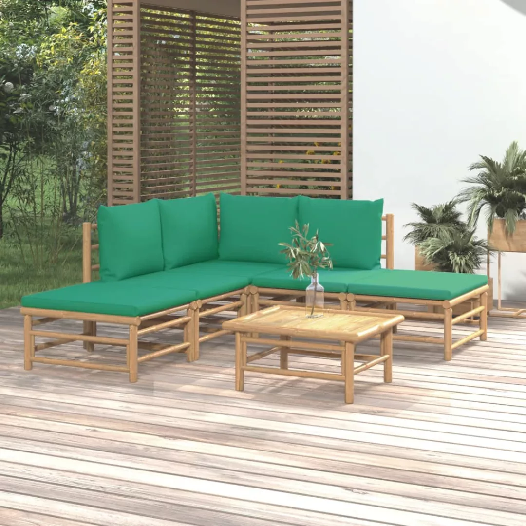 Vidaxl 6-tlg. Garten-lounge-set Mit Grünen Kissen Bambus günstig online kaufen