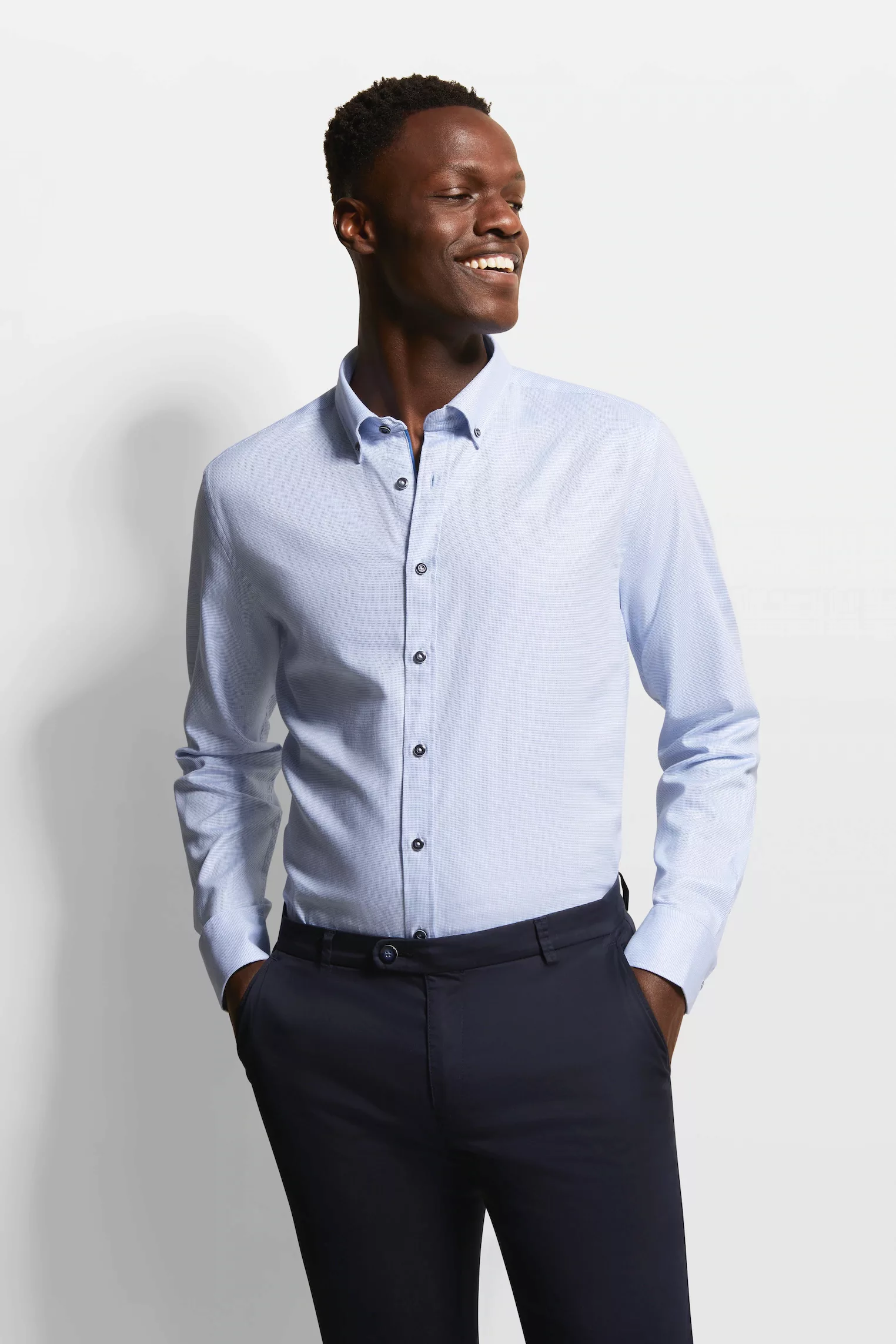 bugatti Langarmhemd, mit feiner zweifarbiger Struktur günstig online kaufen