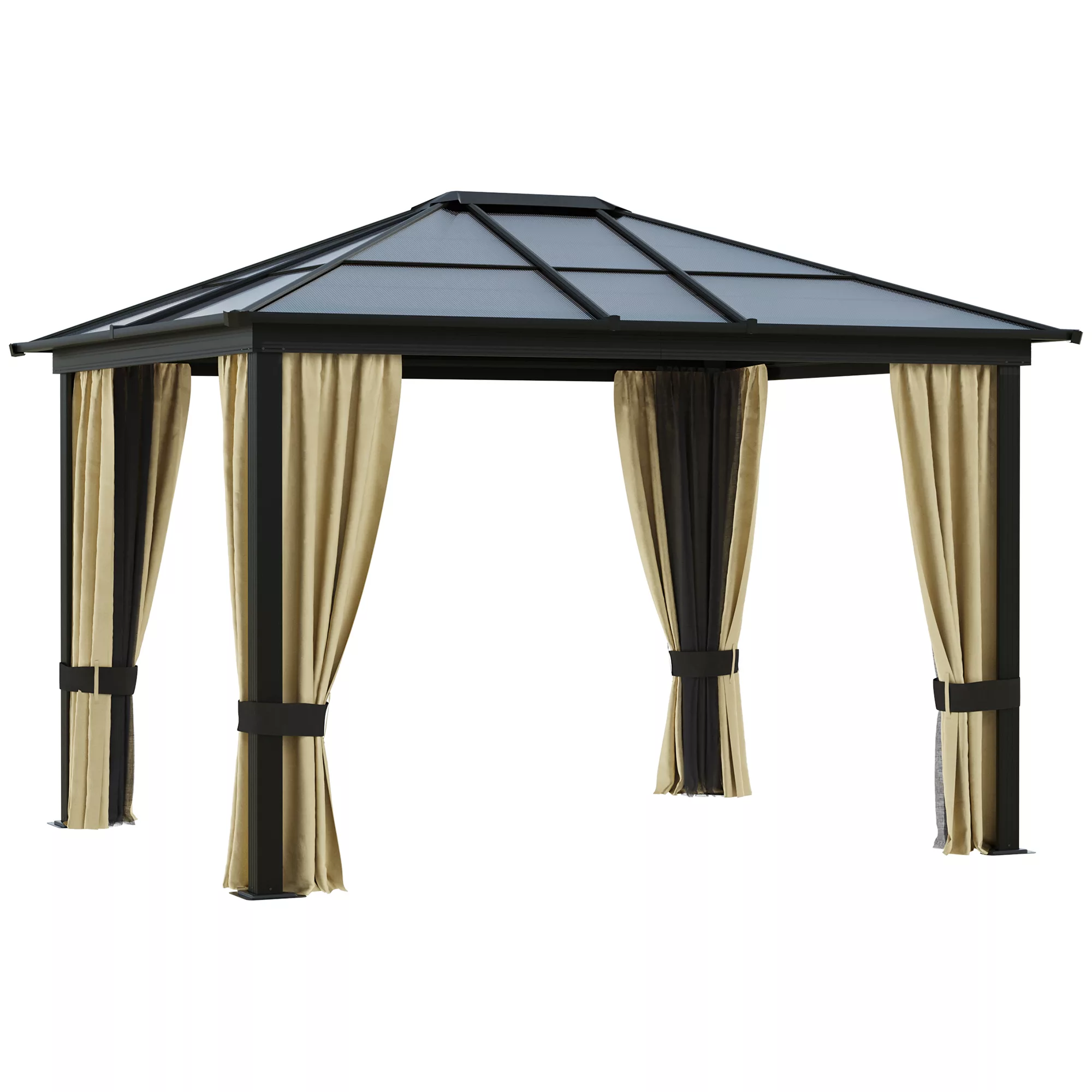 Outsunny Hardtop-Pavillon, 3,6 x 3 x 2,6 m, mit 4 Seitenteilen, Fliegennetz günstig online kaufen