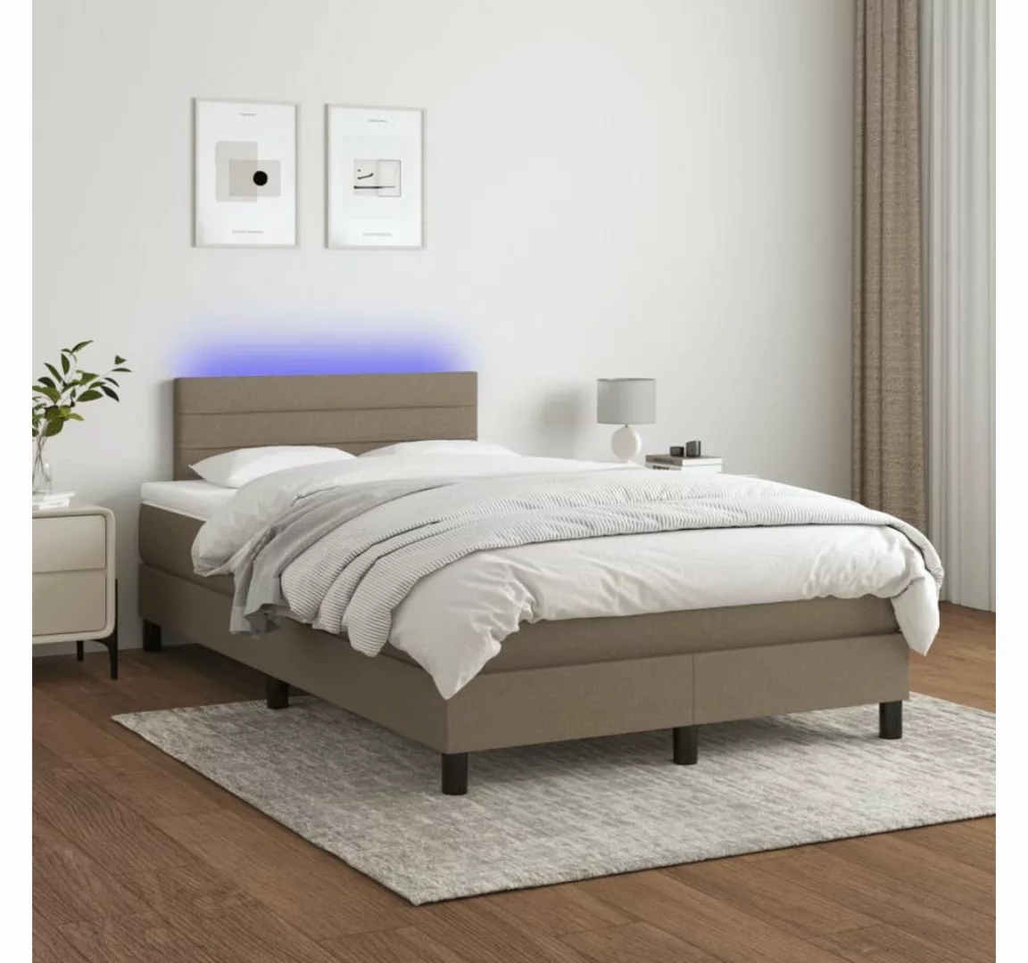 vidaXL Boxspringbett Boxspringbett mit Matratze LED Taupe 120x200 cm Stoff günstig online kaufen