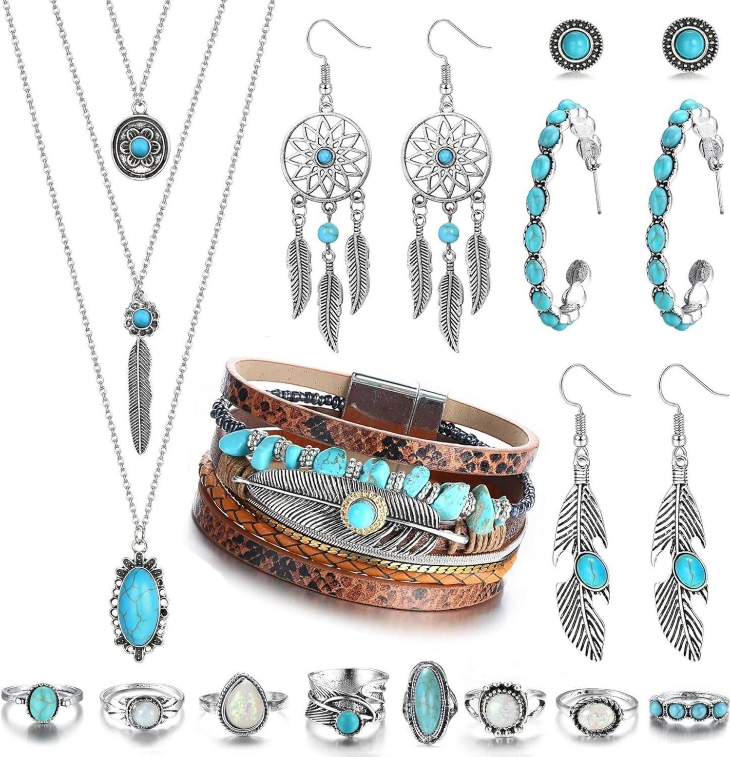 LuxusKollektion Schmuckset Bohemian Türkis Schmuck Set günstig online kaufen