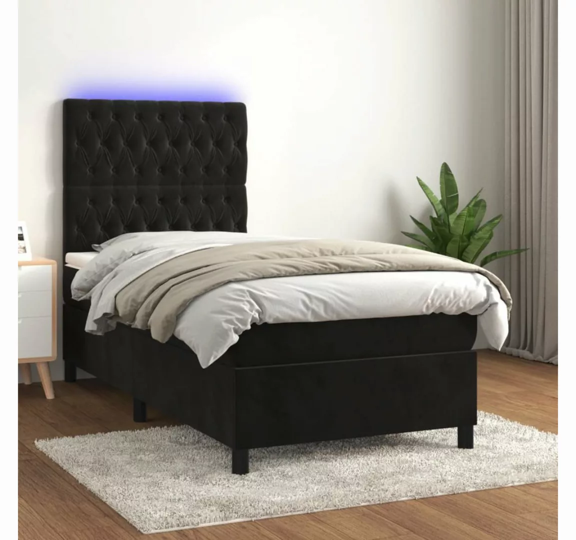 vidaXL Boxspringbett Boxspringbett mit Matratze LED Schwarz 90x200 cm Samt günstig online kaufen