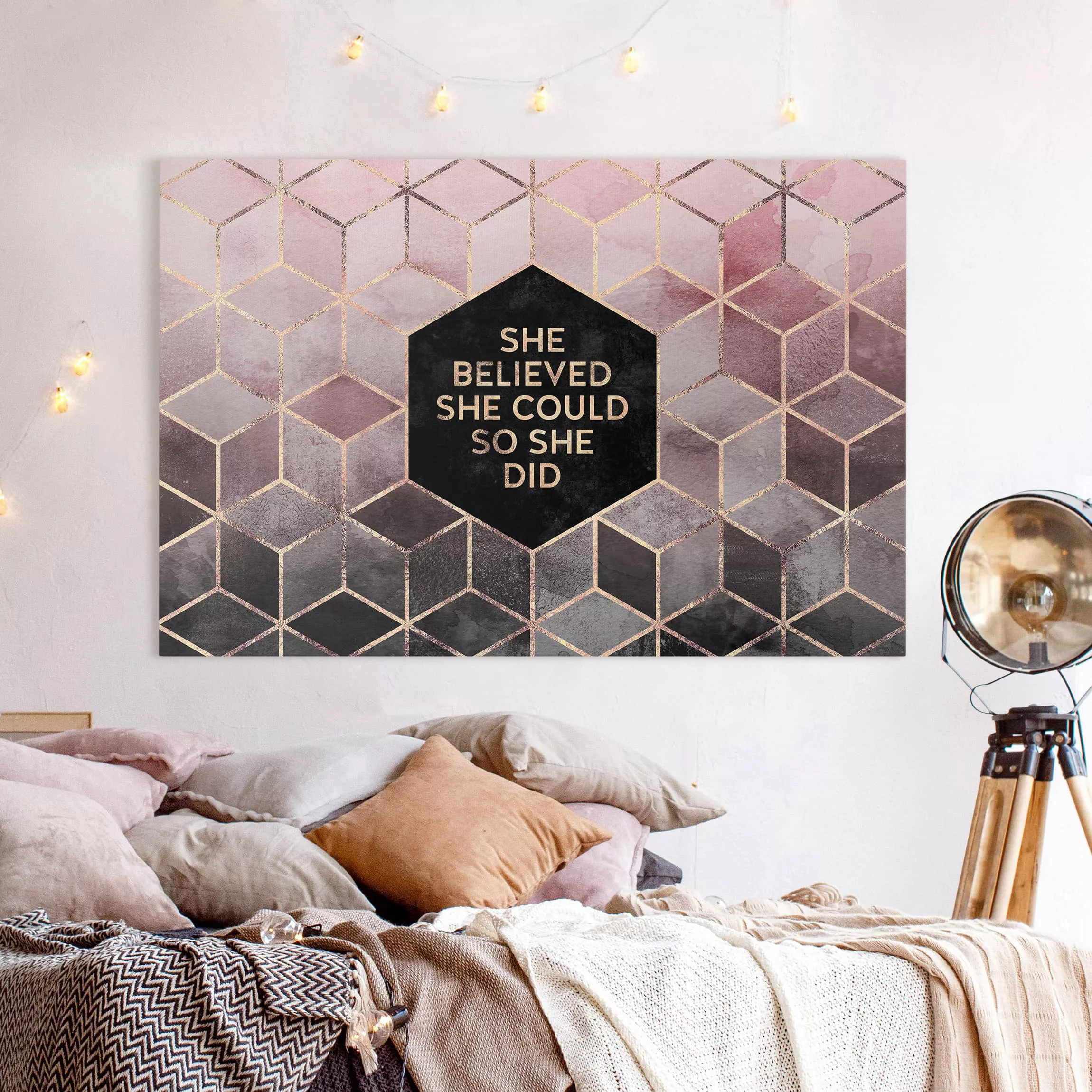 Leinwandbild Abstrakt - Querformat She Believed She Could Rosé Gold günstig online kaufen