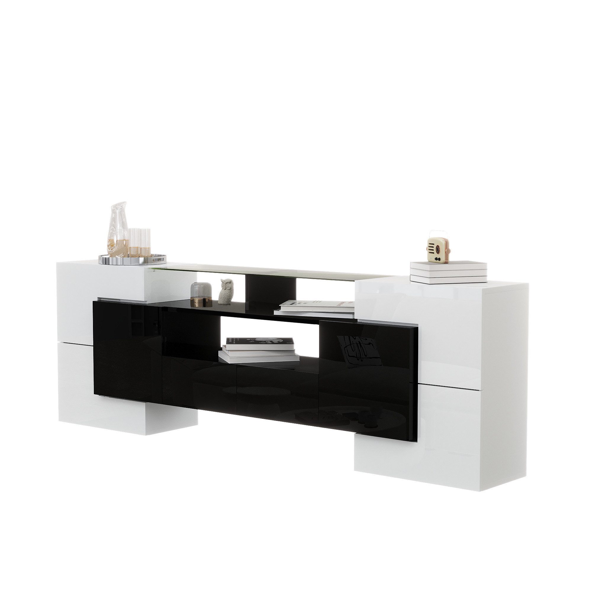OKWISH TV-Schrank Lowboard TV Schrank (Weiß+Schwarz, günstig online kaufen
