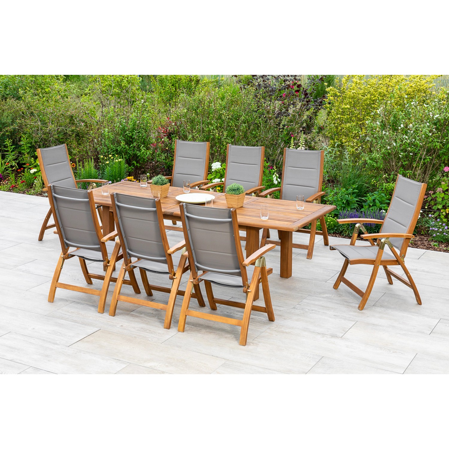Merxx Acapulco Set 9-tlg. Doppel-Gartentisch Ausziehbar 180/260 x 100 cm günstig online kaufen