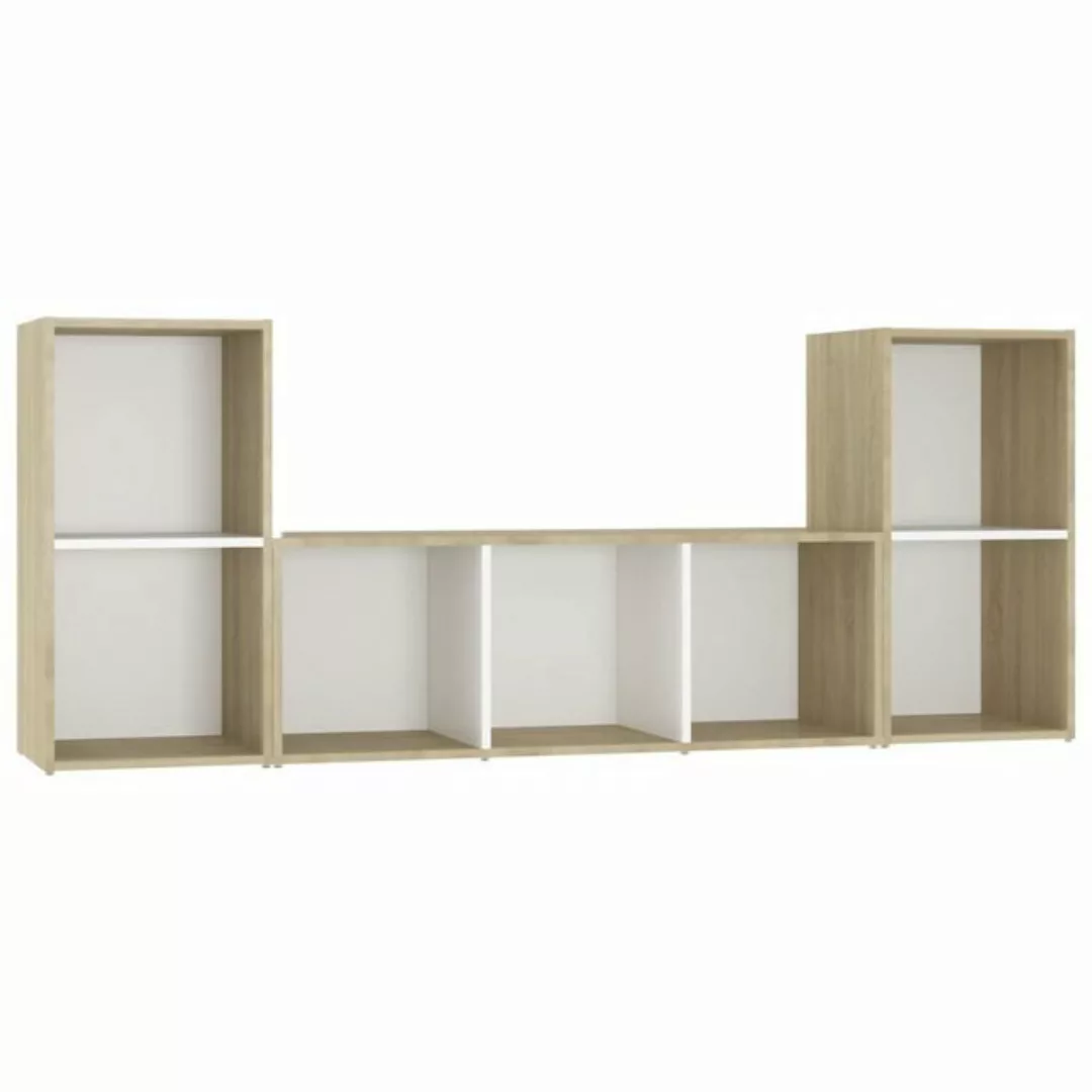 vidaXL Kleiderschrank 3-tlg TV-Schrank-Set Weiß Sonoma-Eiche Spanplatte günstig online kaufen