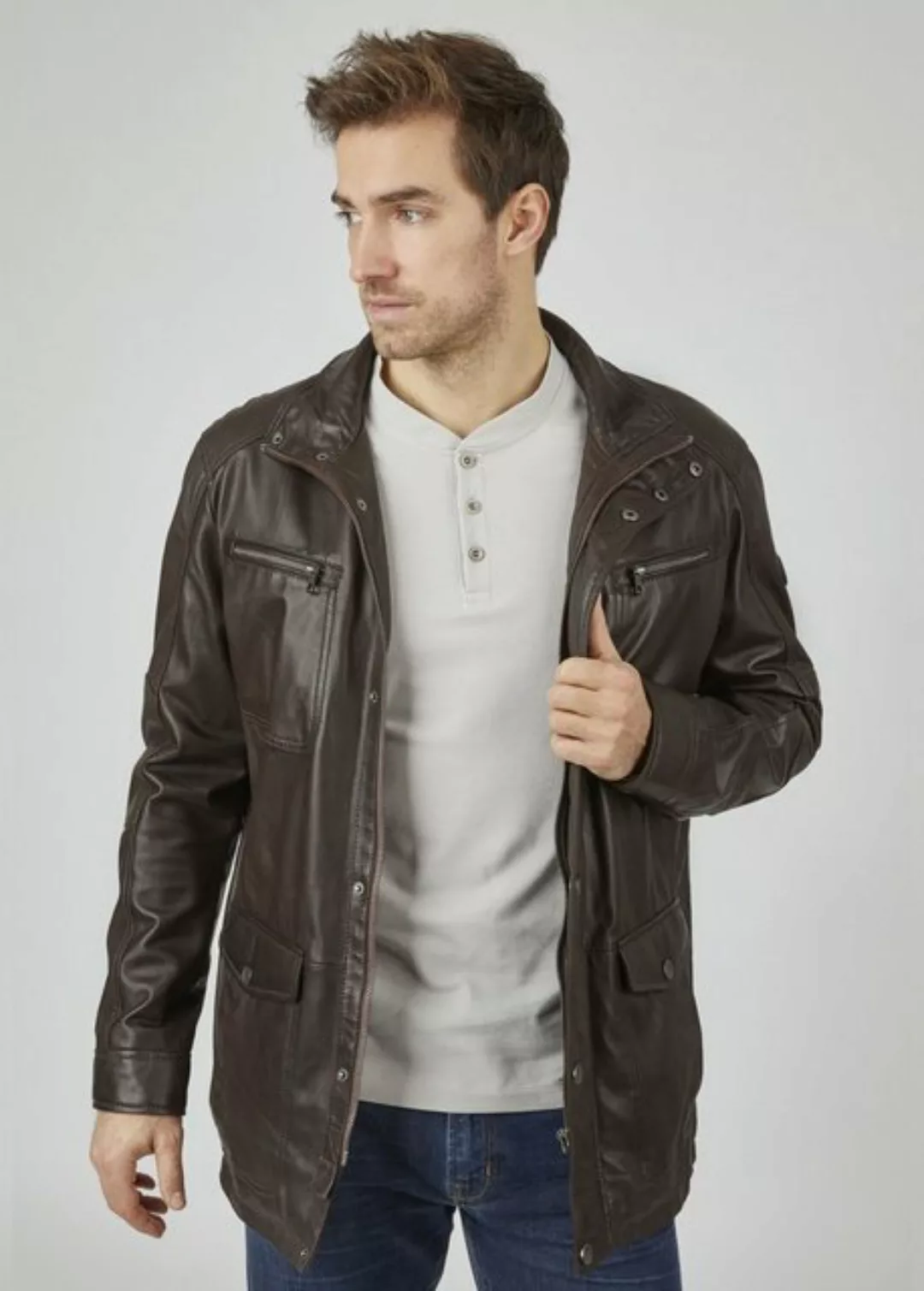 bugatti Lederjacke BUDAVID mit Pattentaschen und Abdeckleiste günstig online kaufen