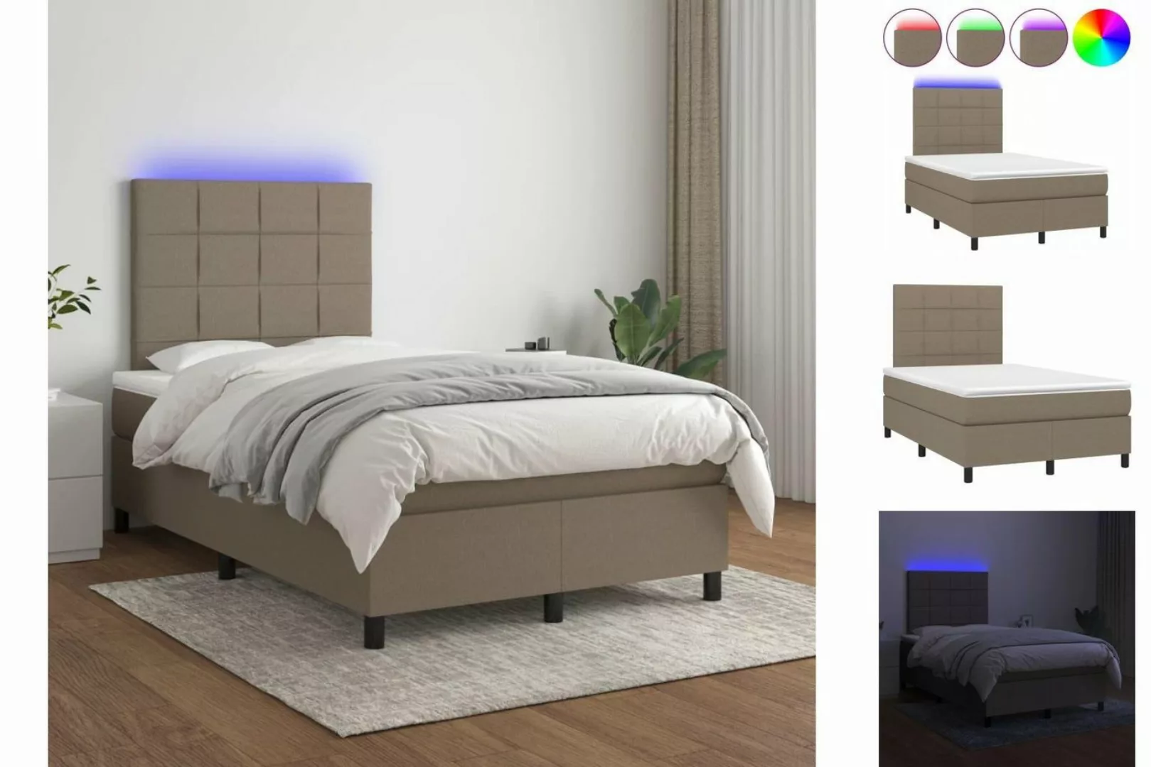 vidaXL Bettgestell Boxspringbett mit Matratze LED Taupe 120x200 cm Stoff Be günstig online kaufen