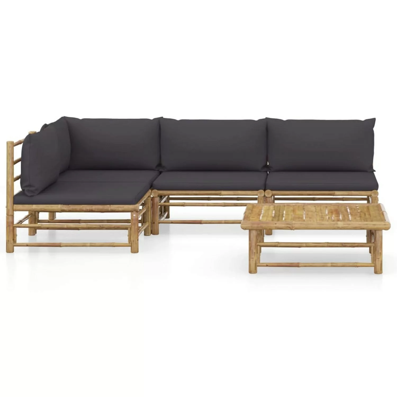 vidaXL 5-tlg Garten-Lounge-Set mit Dunkelgrauen Kissen Bambus Modell 4 günstig online kaufen