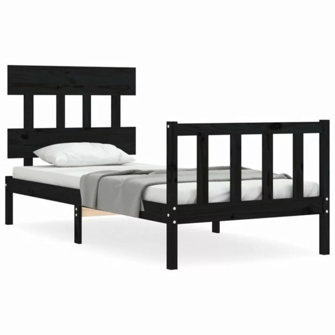 vidaXL Bett Massivholzbett mit Kopfteil Schwarz günstig online kaufen