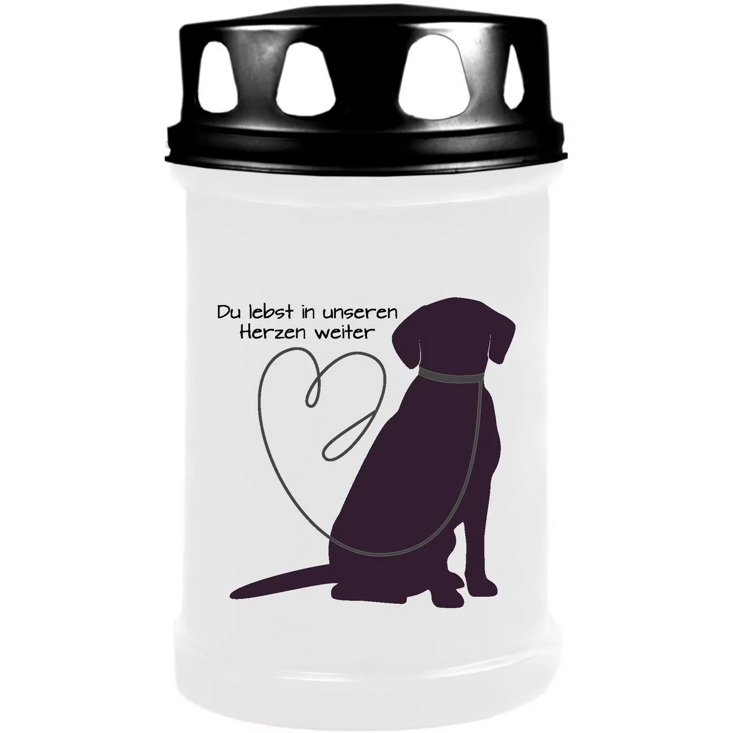 HS Candle Grabkerze Weiß 48h Deckel Schwarz Labrador 1 günstig online kaufen