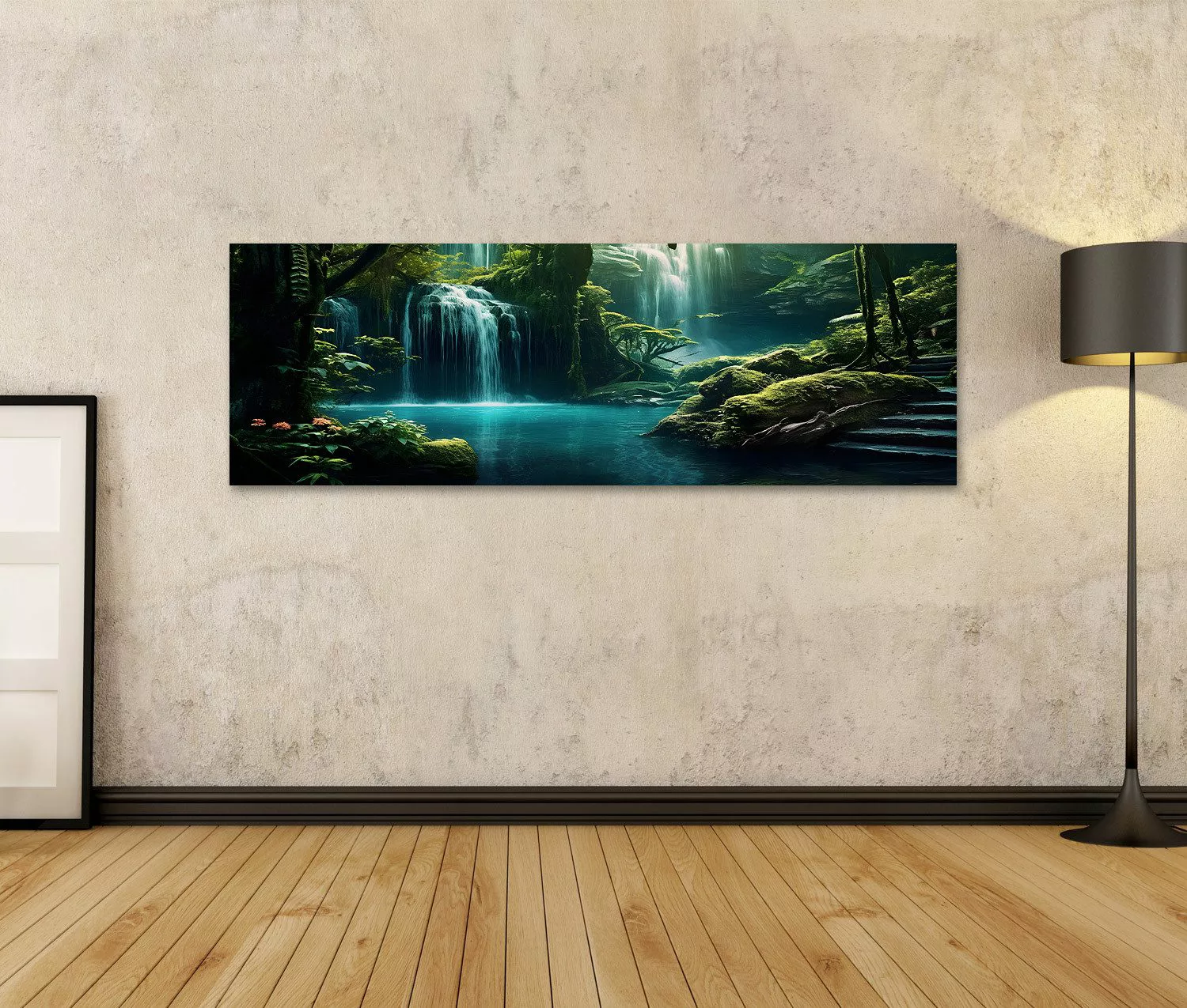islandburner Leinwandbild Wasserfall im Dschungel Fantasielandschaft günstig online kaufen