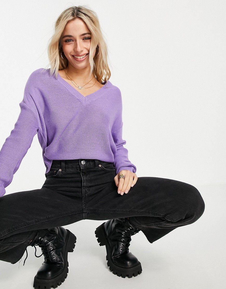 Brave Soul – Kansas – Pullover in Lila mit V-Ausschnitt-Violett günstig online kaufen