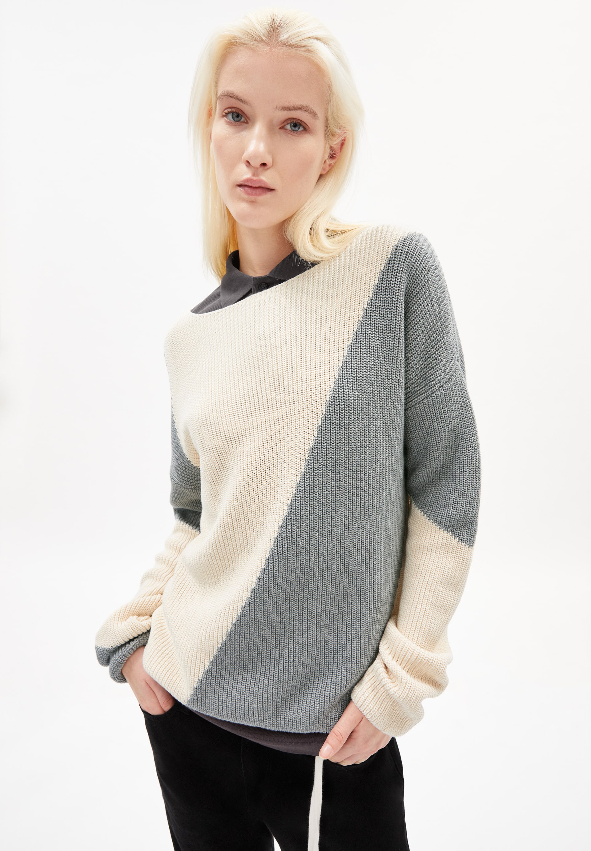 Strickpullover MIBAA BLOCK STRIPES in undyed-grey melange von ARMEDANGELS günstig online kaufen