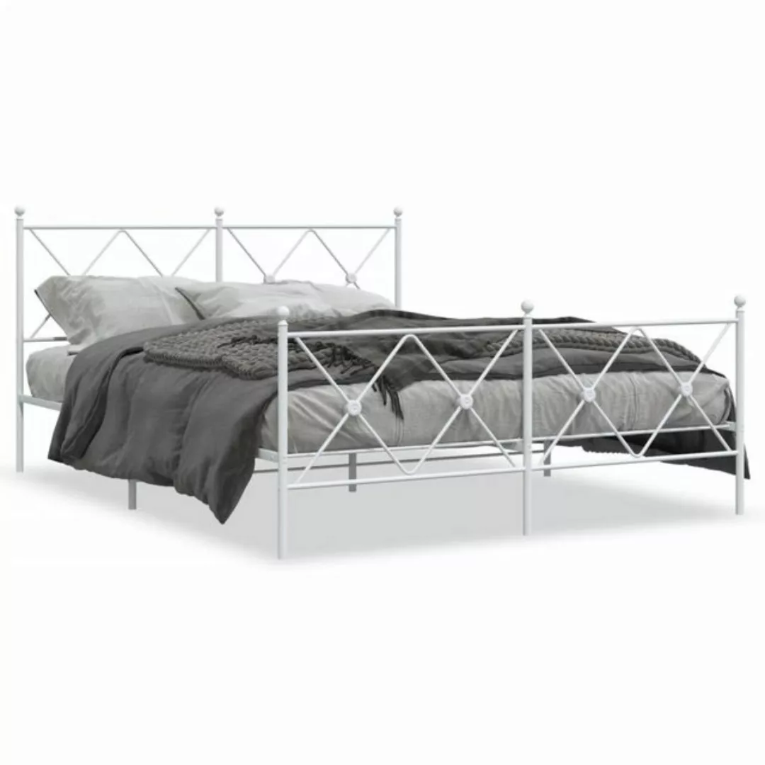 vidaXL Bettgestell, Bettrahmen mit Kopf- und Fußteil Metall Weiß 160x200 cm günstig online kaufen