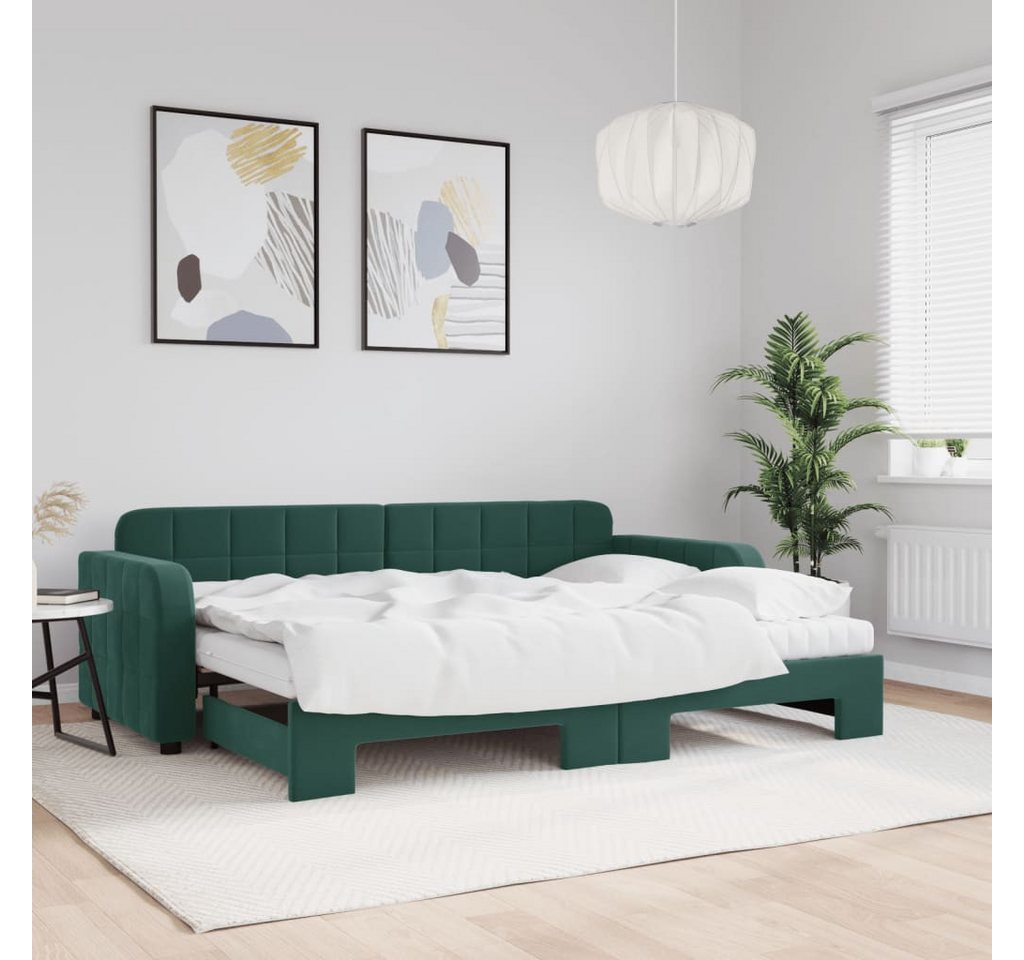 vidaXL Bett, Tagesbett Ausziehbar mit Matratzen Dunkelgrün 80x200 cm Samt günstig online kaufen