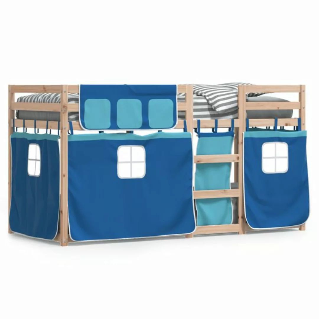 vidaXL Etagenbett, Doppelstockbett mit Vorhängen Blau 90x190 cm Massivholz günstig online kaufen