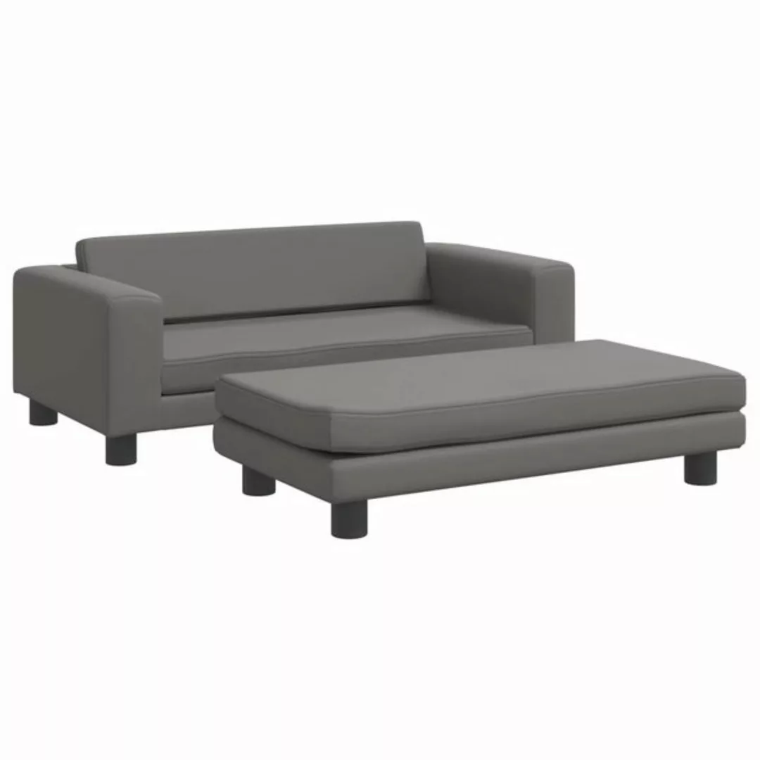 vidaXL Kindersofa Kindersofa mit Hocker Grau 100x50x30 cm Kunstleder Kinder günstig online kaufen