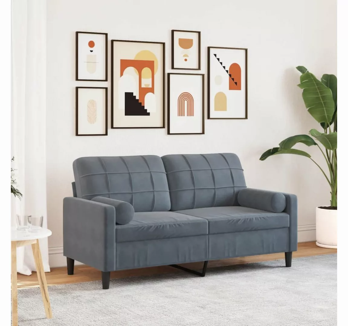 vidaXL Sofa, 2-Sitzer-Sofa mit Zierkissen Dunkelgrau 140 cm Samt günstig online kaufen