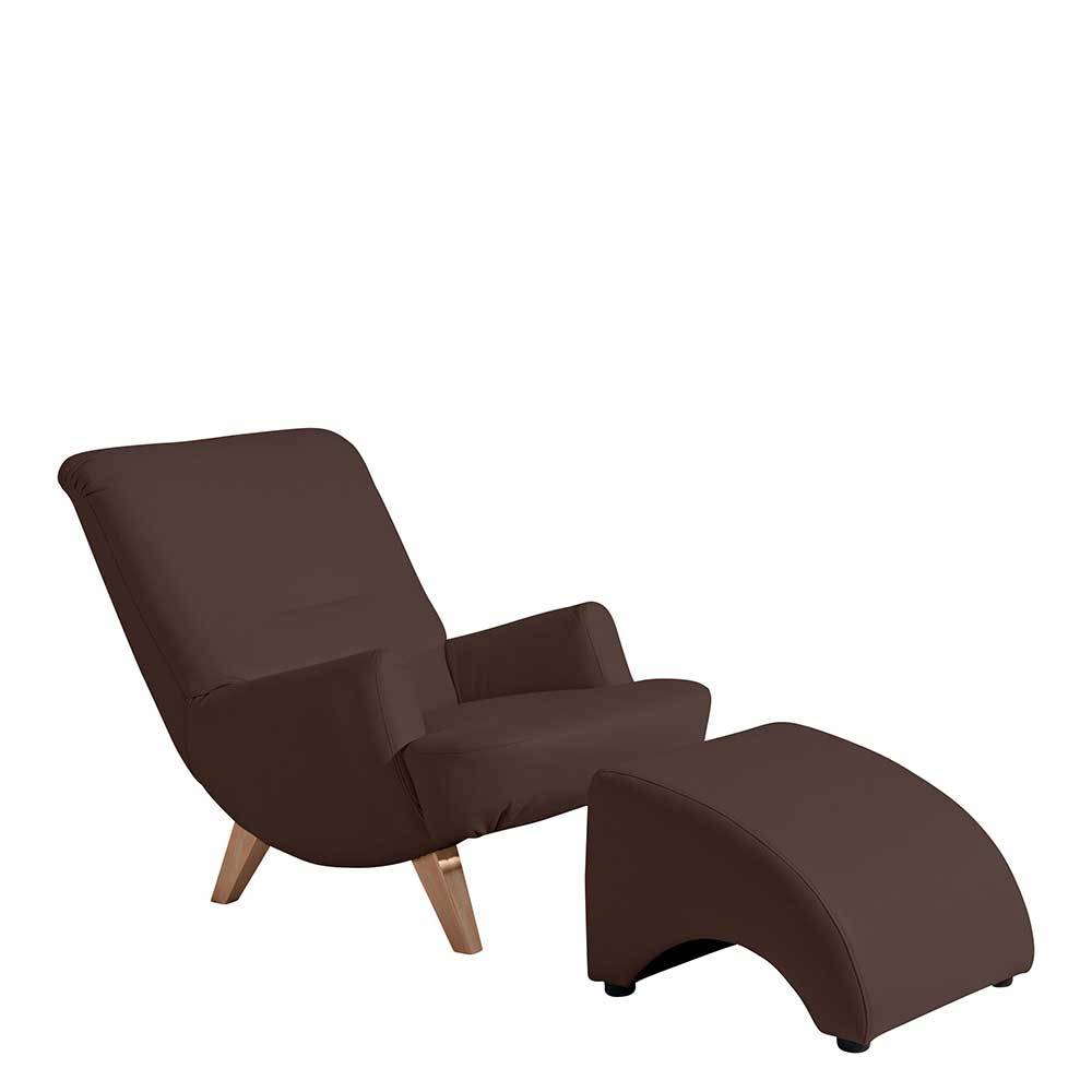 Sessel braun Kunstleder in modernem Design Vierfußgestell aus Holz günstig online kaufen