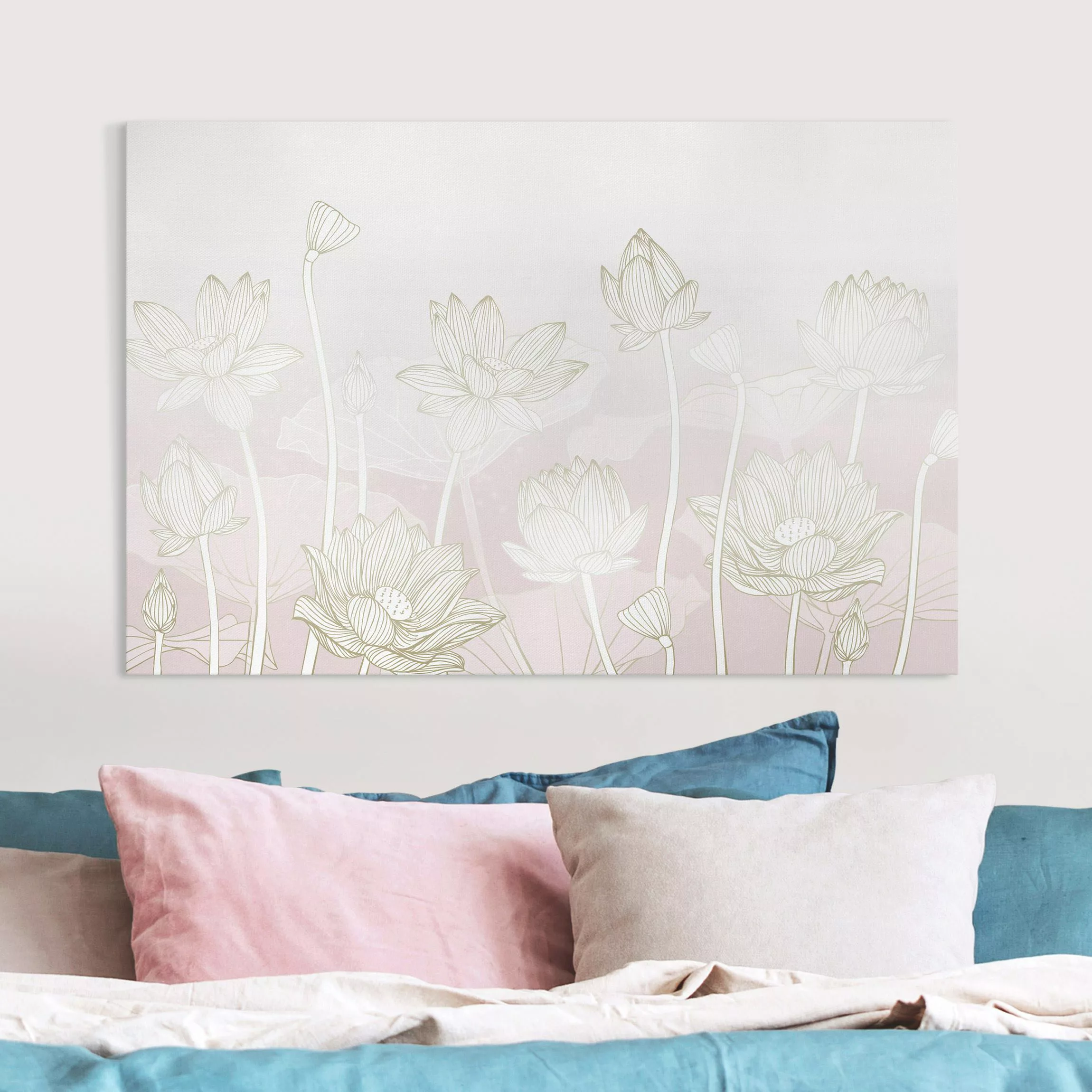 Leinwandbild Lotus Illustration Gold und Rosa günstig online kaufen