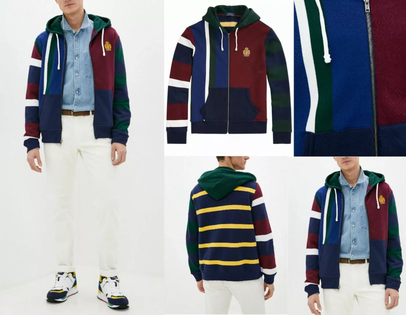 Ralph Lauren Sweatjacke POLO RALPH LAUREN PATCHWORK JACKET HOODIE SWEATER K günstig online kaufen