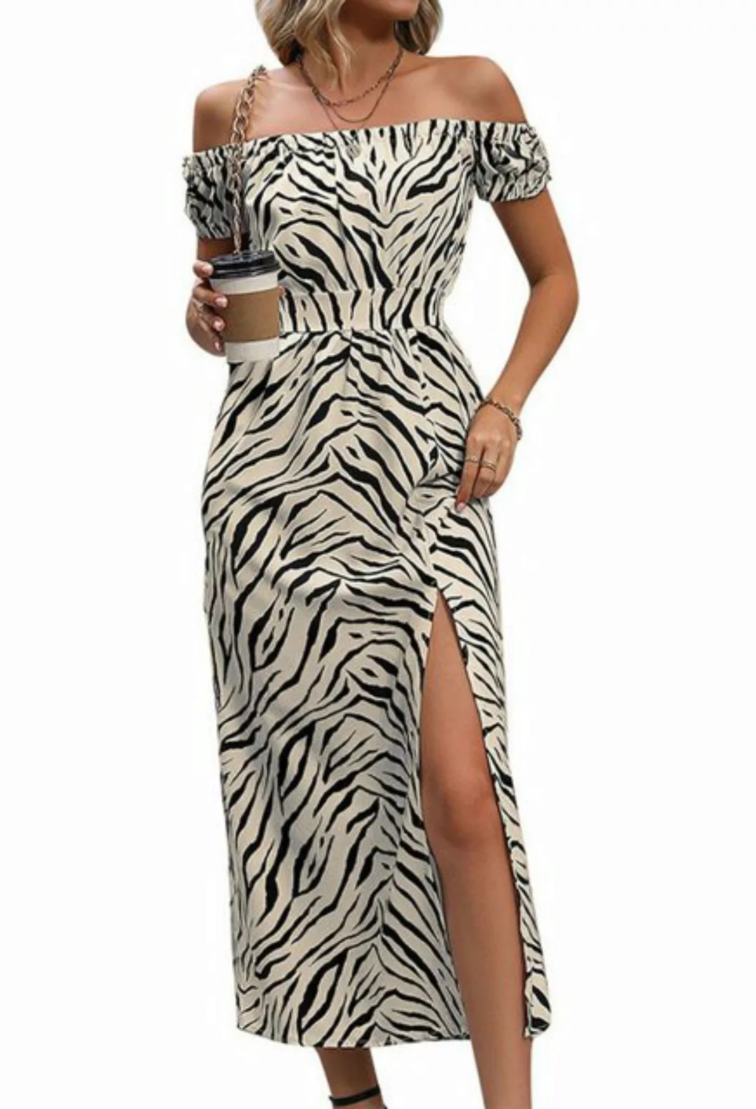 SEGUEN Strandkleid Sommerkleid für Damen mit Animal-Print und U-Boot-Aussch günstig online kaufen