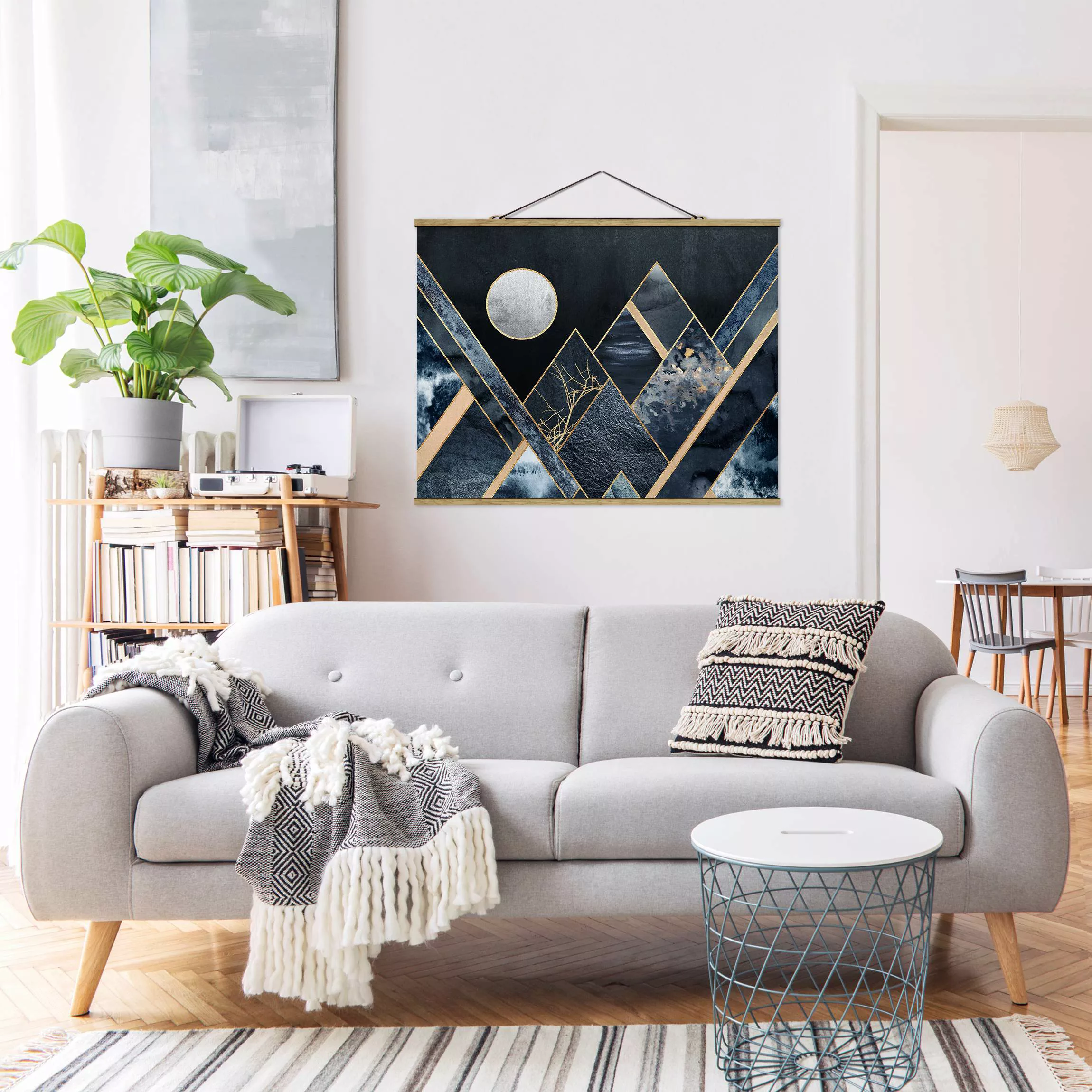 Stoffbild Abstrakt mit Posterleisten - Querformat Goldener Mond abstrakte s günstig online kaufen