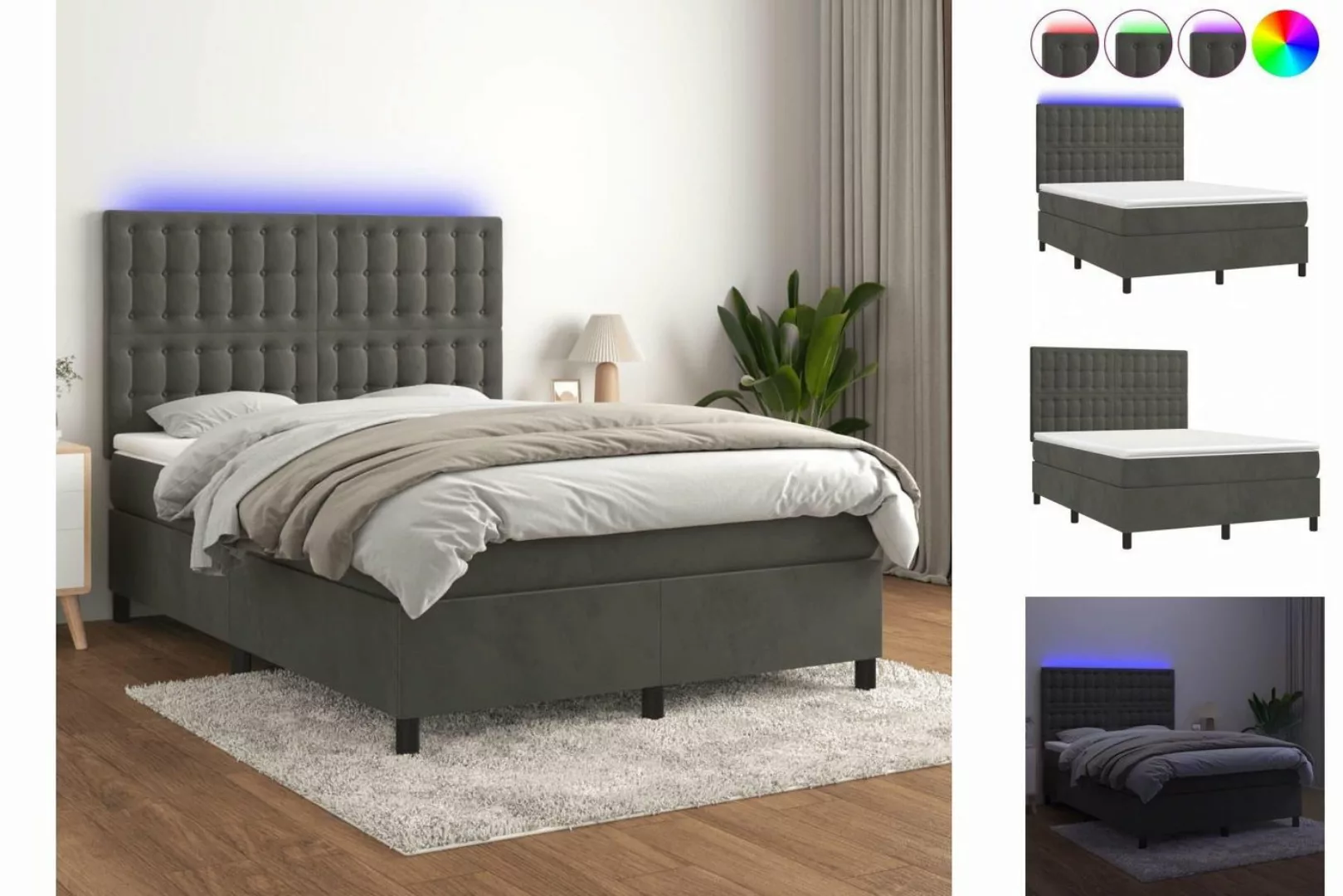 vidaXL Boxspringbett Boxspringbett mit Matratze & LED Samt (140 x 190 cm, D günstig online kaufen