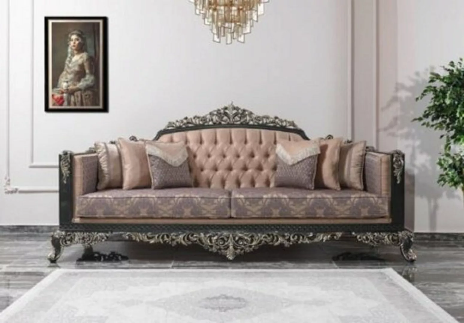 JVmoebel 3-Sitzer Dreisitzer Sofa 3 Sitzer Polstersofa Beige Barock Couchen günstig online kaufen