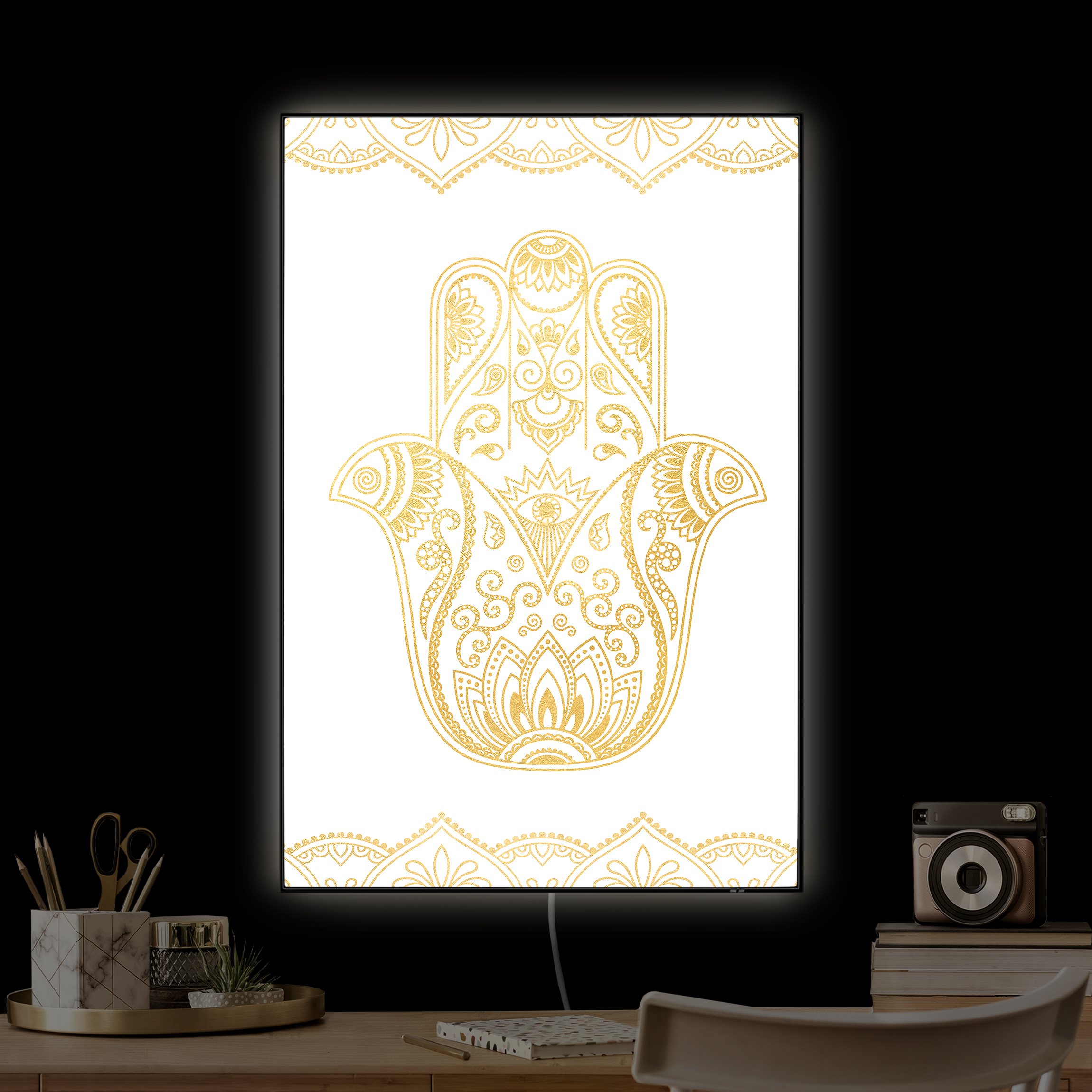 LED-Wechselbild Hamsa Hand Illustration weiß gold günstig online kaufen