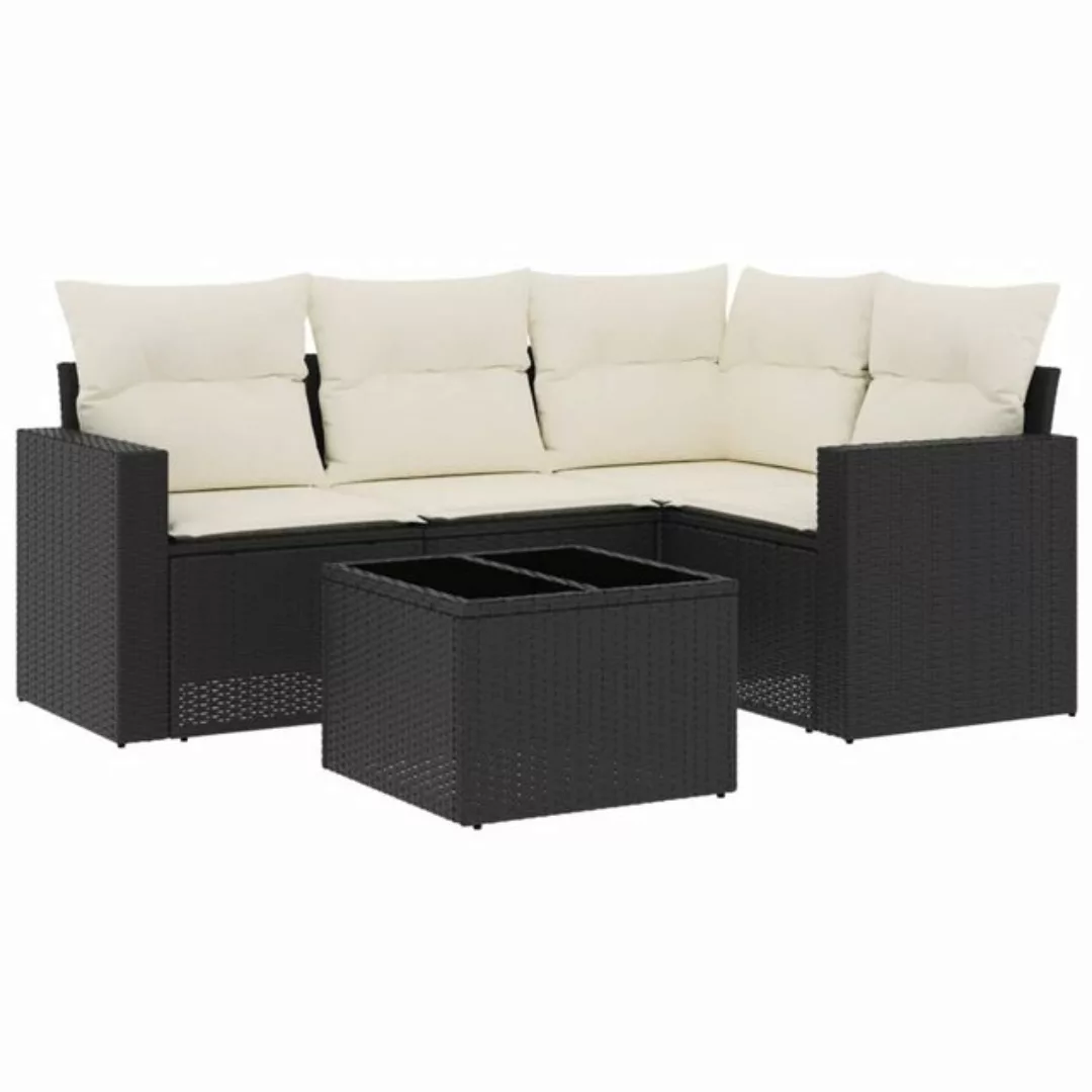 vidaXL Sofaelement 5-tlg. Garten-Sofagarnitur mit Kissen Schwarz Poly Ratta günstig online kaufen