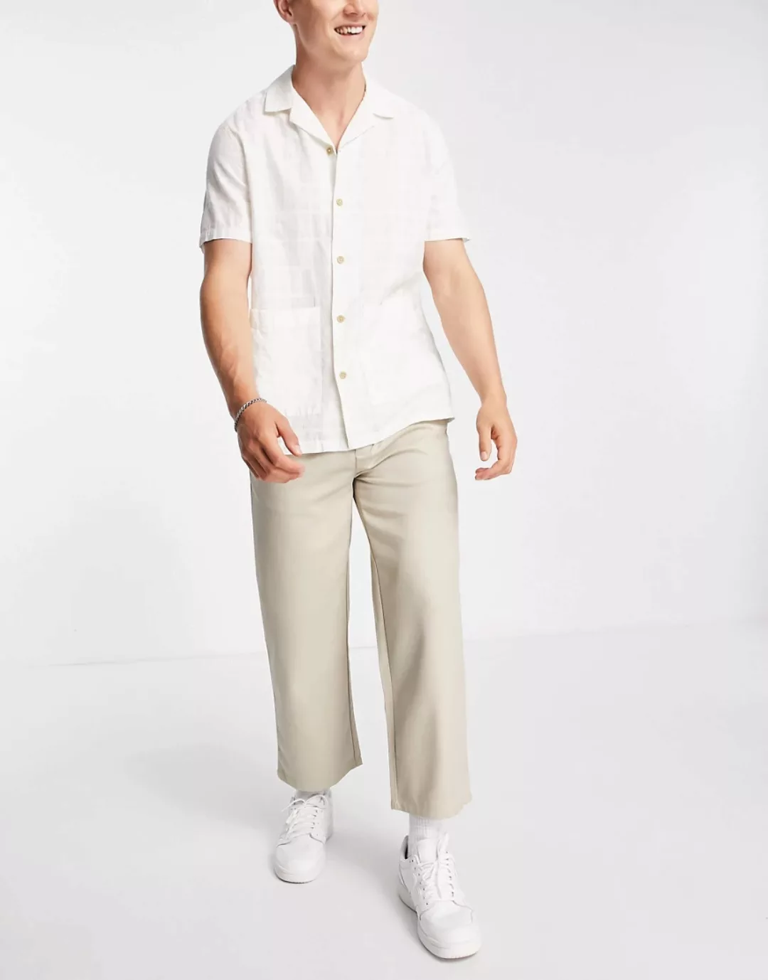 Topman – Twill-Hose in Ecru mit kurzem Schnitt und weitem Bein-Weiß günstig online kaufen