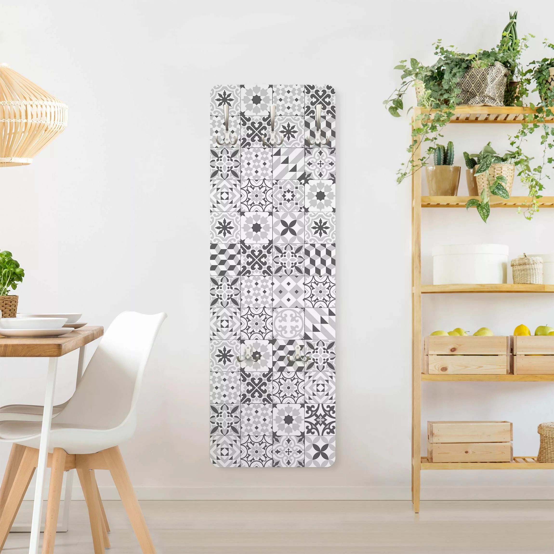 Wandgarderobe Holzpaneel Muster & Textur Geometrischer Fliesenmix Grau günstig online kaufen