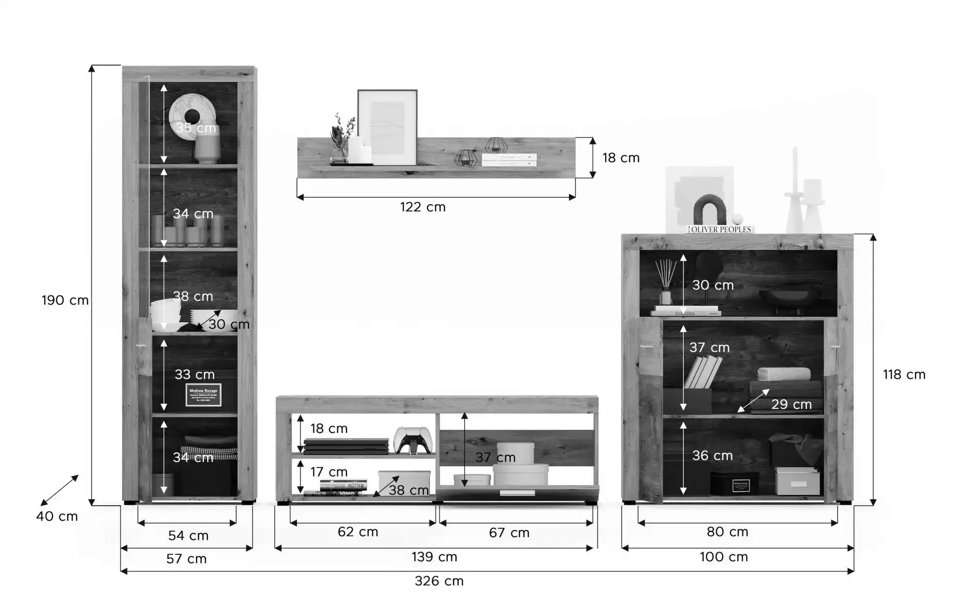 Wohnwand ¦ holzfarben ¦ Maße (cm): B: 326 H: 190 T: 40 Wohnwände - Höffner günstig online kaufen