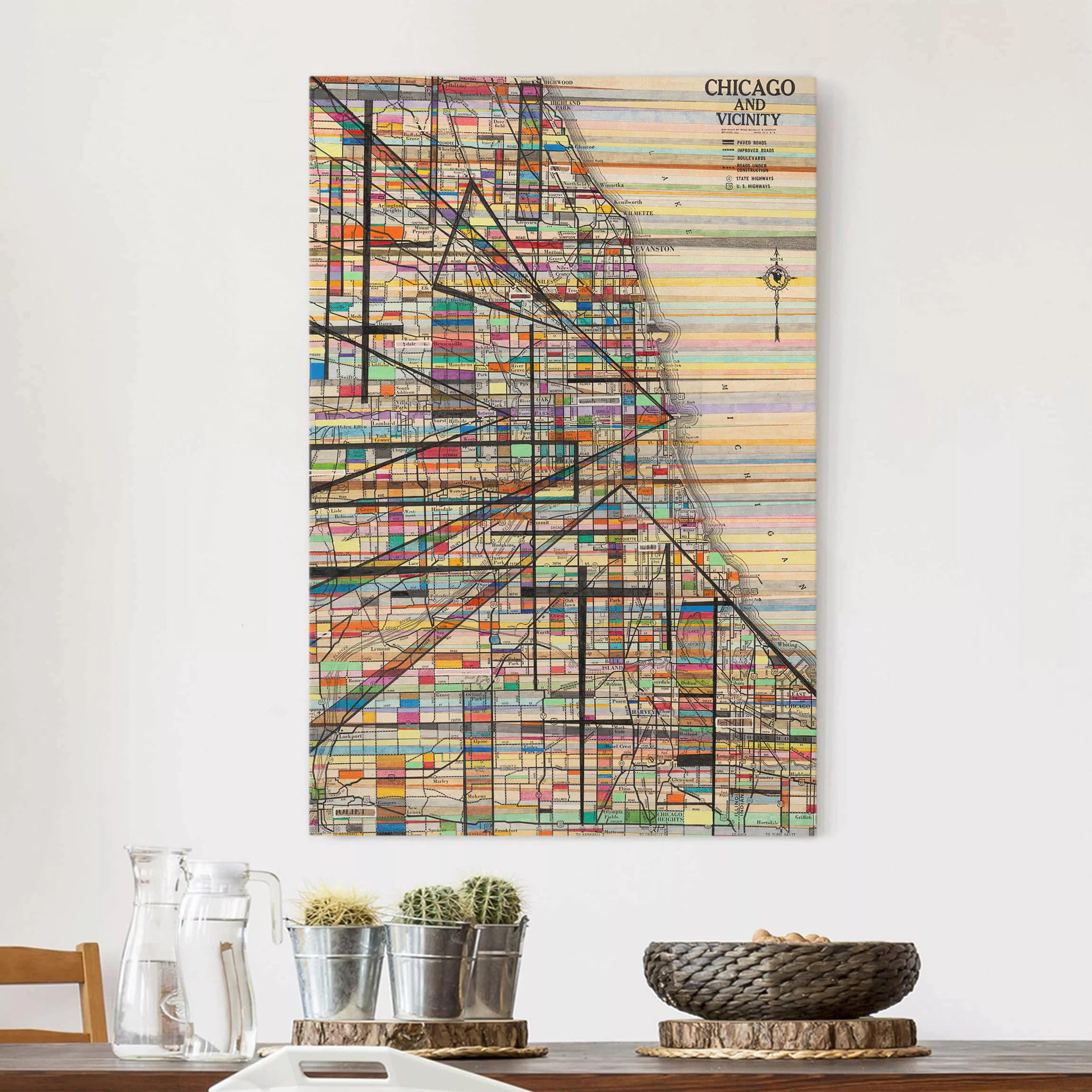 Leinwandbild Stadtplan - Hochformat Moderne Karte von Chicago günstig online kaufen