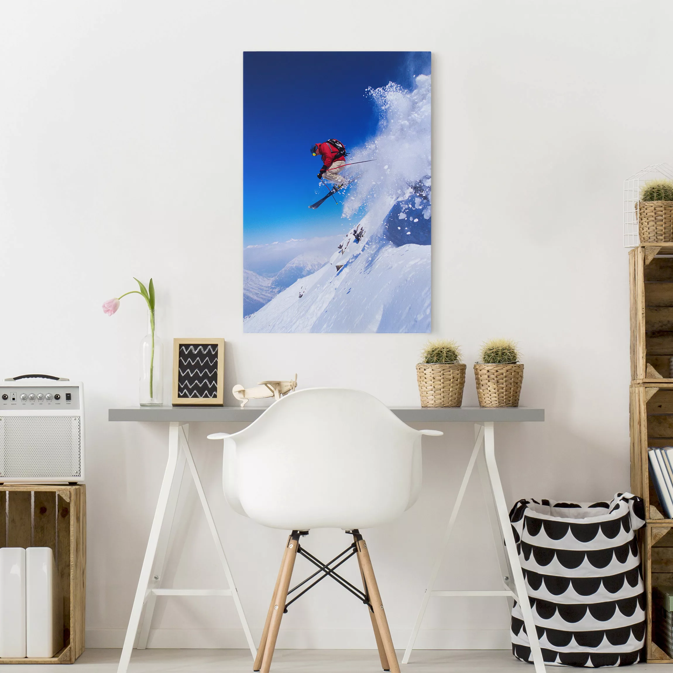 Leinwandbild Sport - Hochformat Skisprung am Hang günstig online kaufen