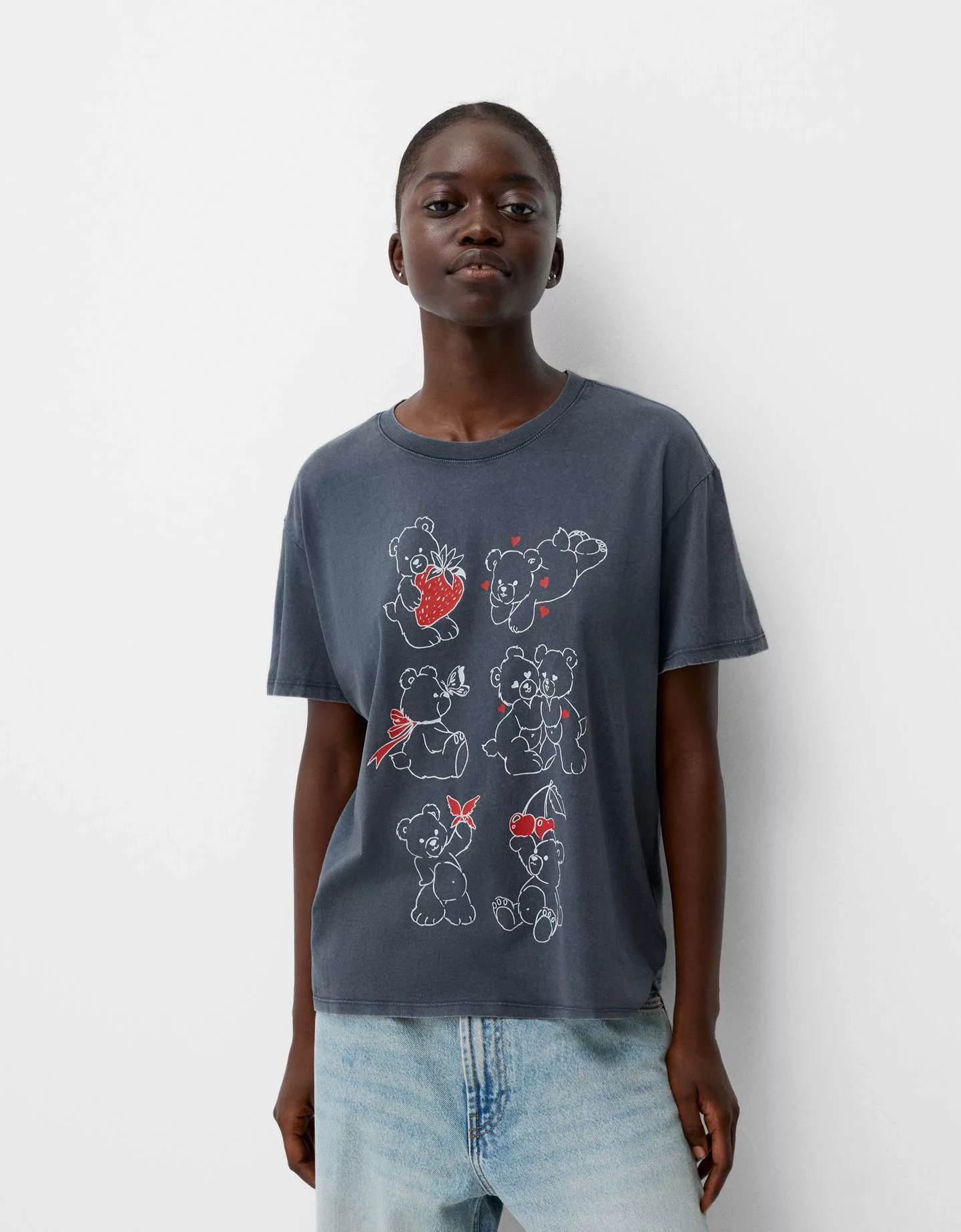 Bershka T-Shirt Mit Print Damen Xs Marinenblau günstig online kaufen