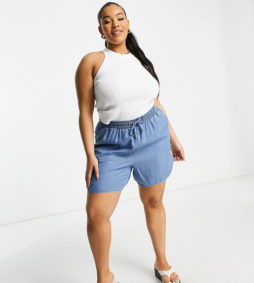 Vero Moda Curve – Chambray-Shorts in Blau günstig online kaufen